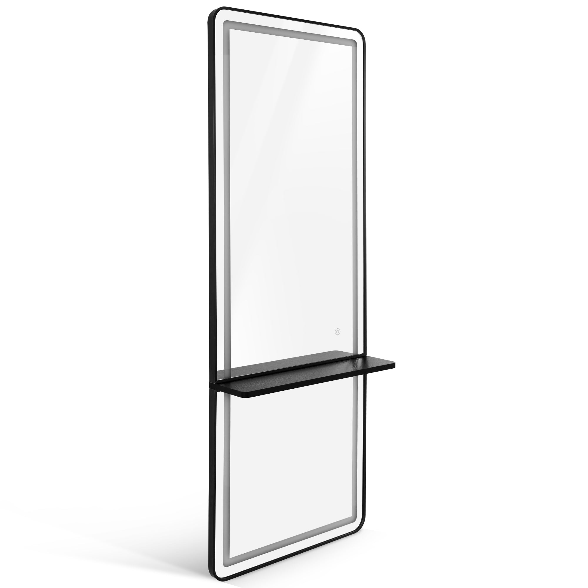 Wandspiegel met LED Verlichting, Aluminium Frame, Lange Spiegel met Plank, Touch-Schakelaar, 3 Dimbare Lichtkleuren, 17x65x177 cm – foto 8