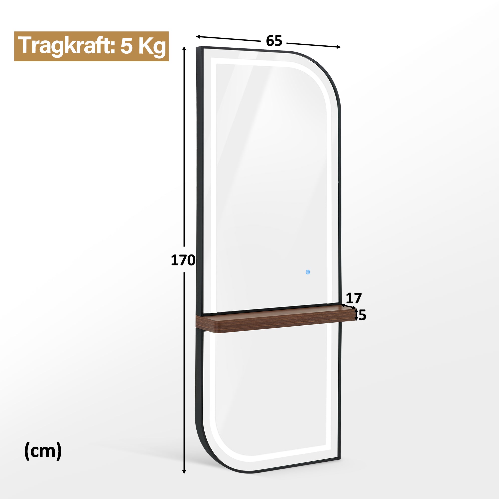 Wandspiegel met Verlichting & Plank, Volledige Lichaam, Touch-Schakelaar – foto 10