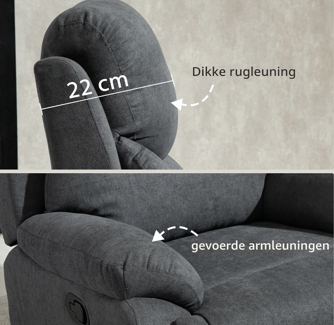 MARA Luxe Relaxstoel met ligfunctie – kantelbaar tot 150° – grijs linnen – foto 3