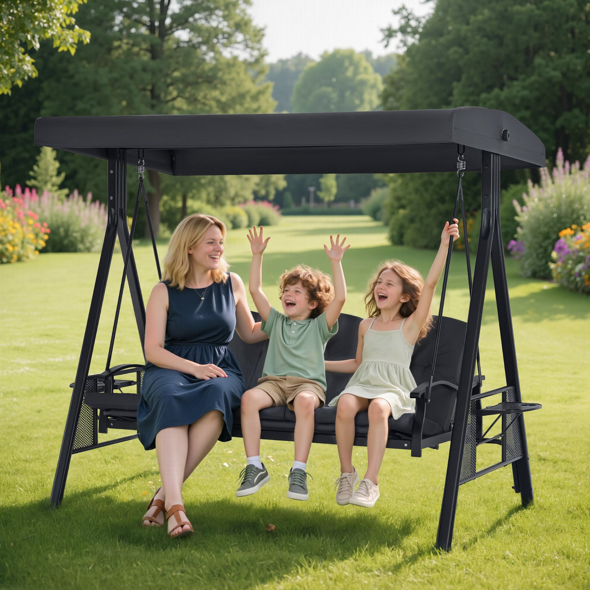 3-Zits Hollywoodschommel, Tuin loungeset weerbestendig, met zonnescherm – foto 16