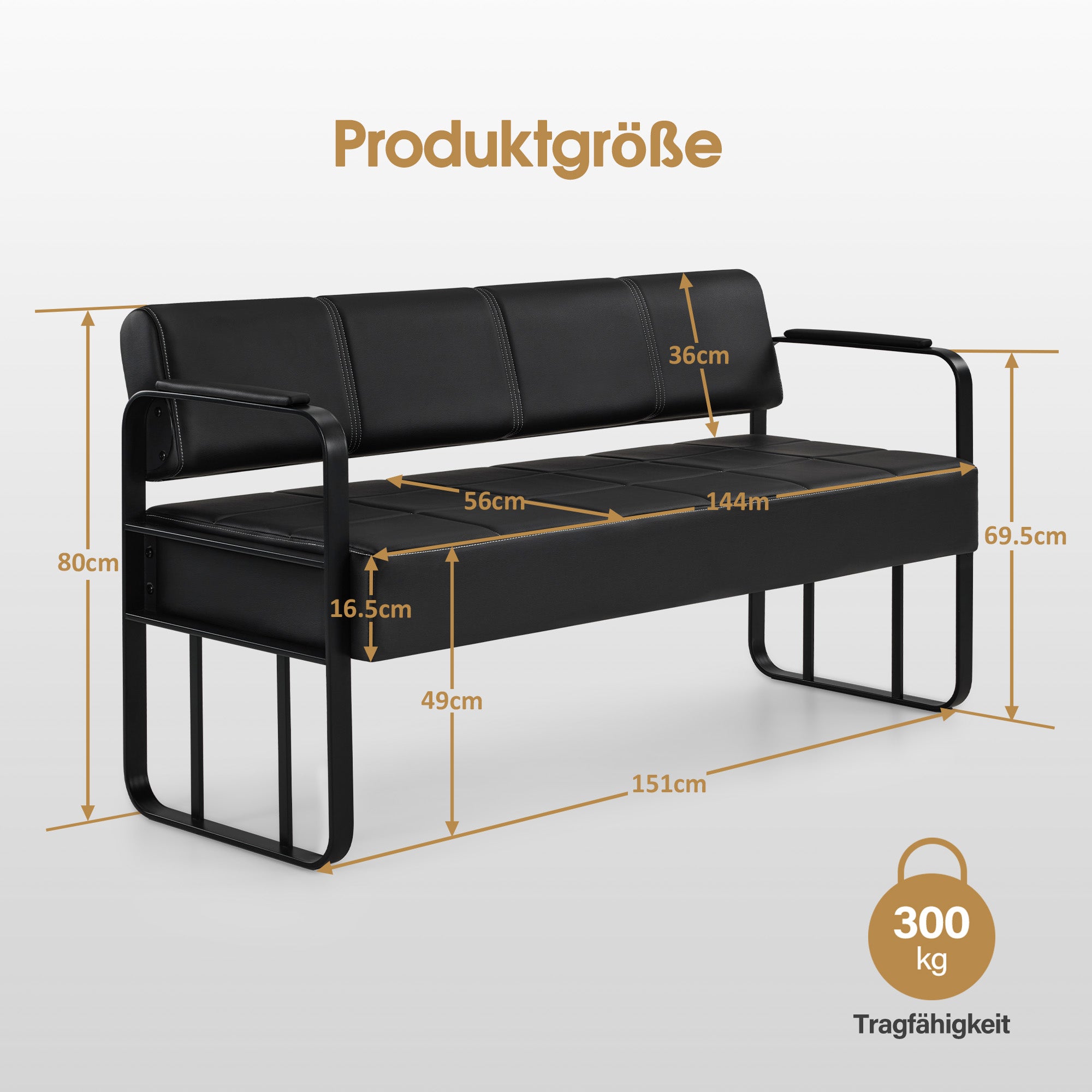 3-zits wachtbank met armleuning & rugleuning, gestoffeerd, W528 – foto 12