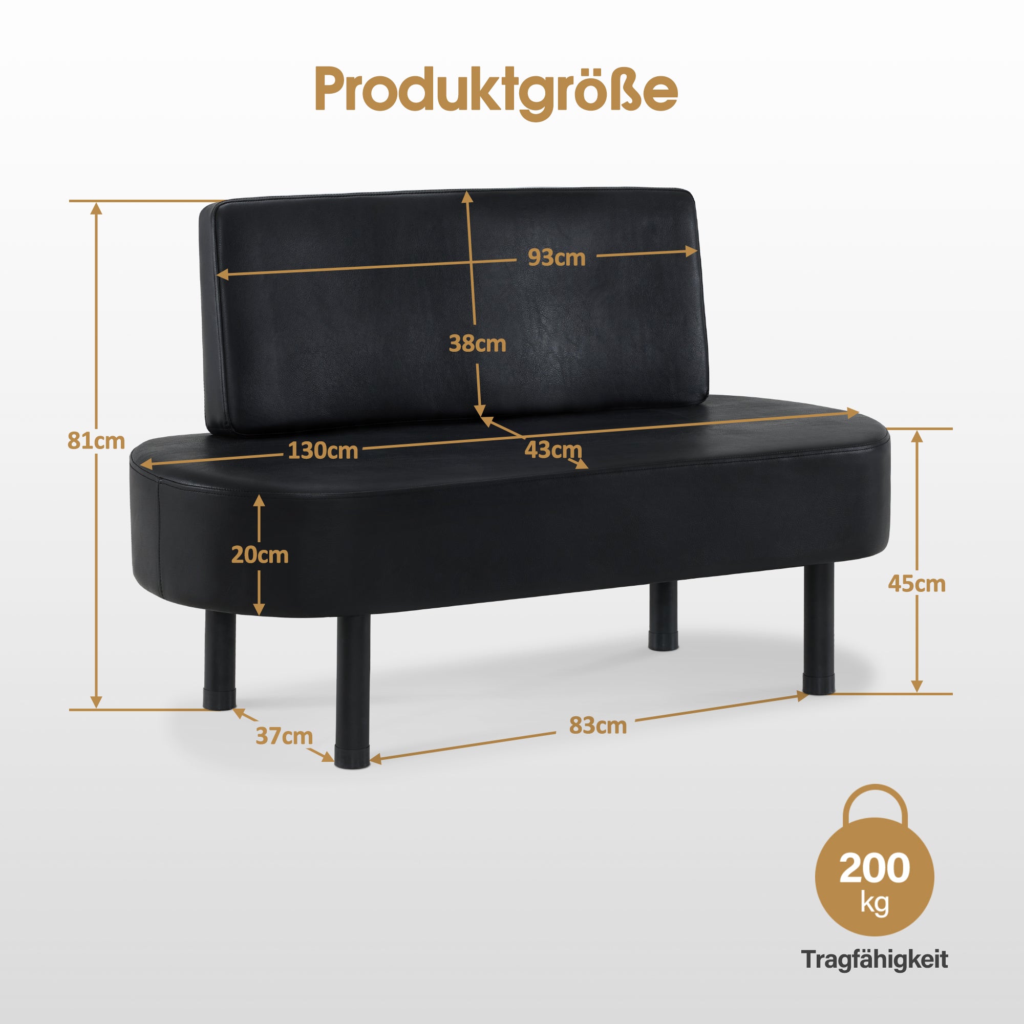 3-zits bank met rugleuning, 130 cm wachtbankje (zwart/kunstleer) – foto 3