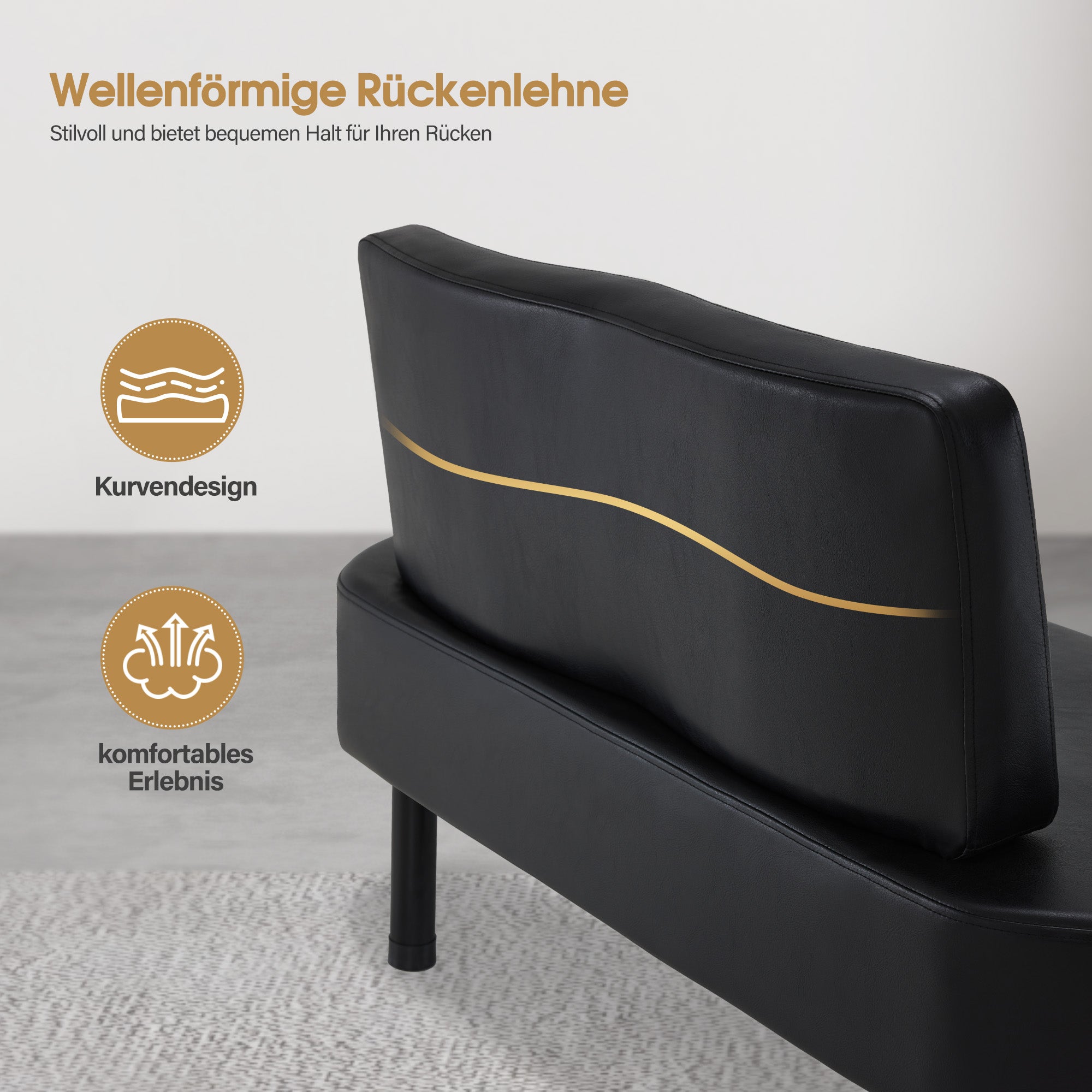 3-zits bank met rugleuning, 130 cm wachtbankje (zwart/kunstleer) – foto 4
