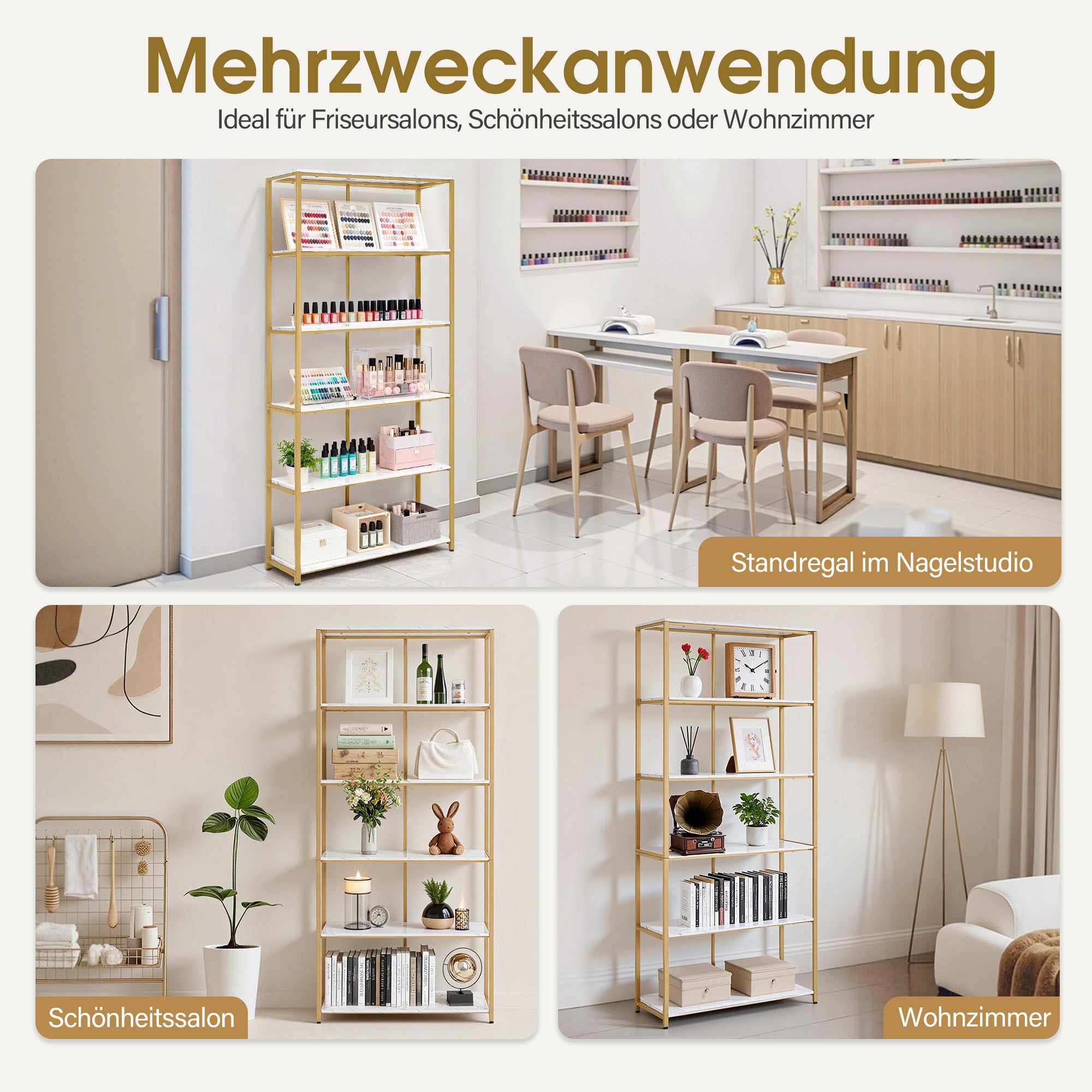 Boekenkast Goud - 5 Niveaus, Industriële Stijl met Metalen Frame, 30x80x180cm – foto 5