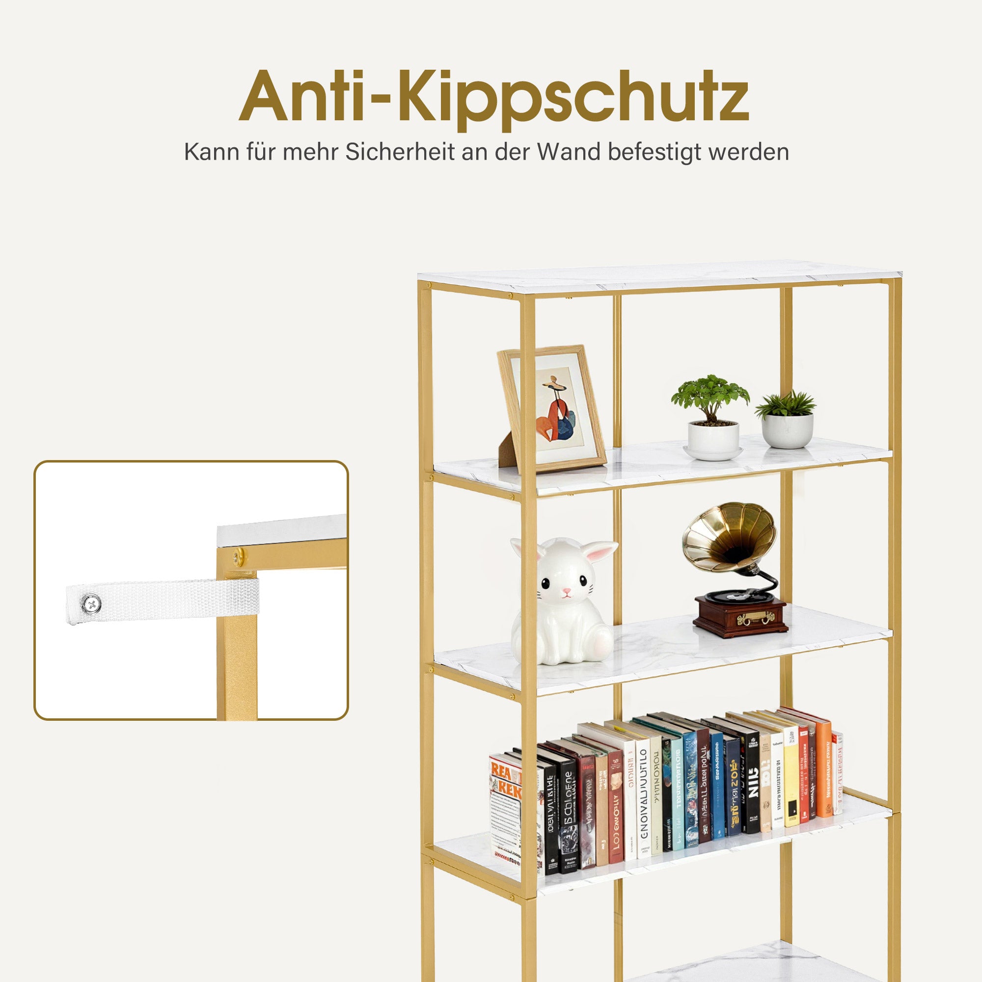 Boekenkast Goud - 5 Niveaus, Industriële Stijl met Metalen Frame, 30x80x180cm – foto 6