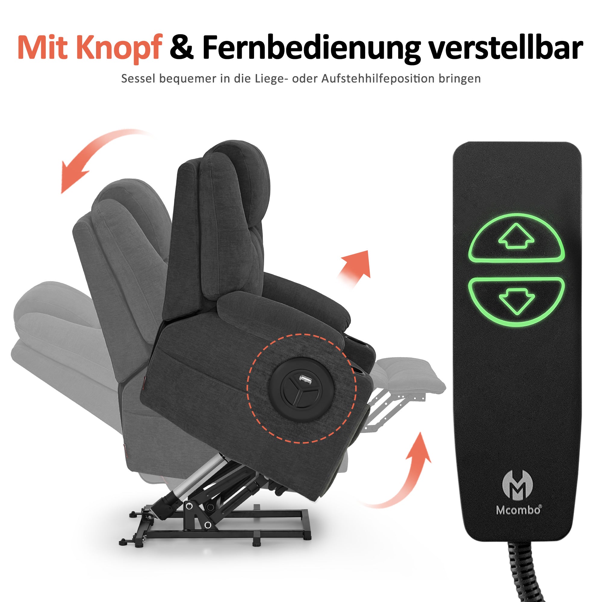 MCombo 7040 sta-op stoel grijs chenille