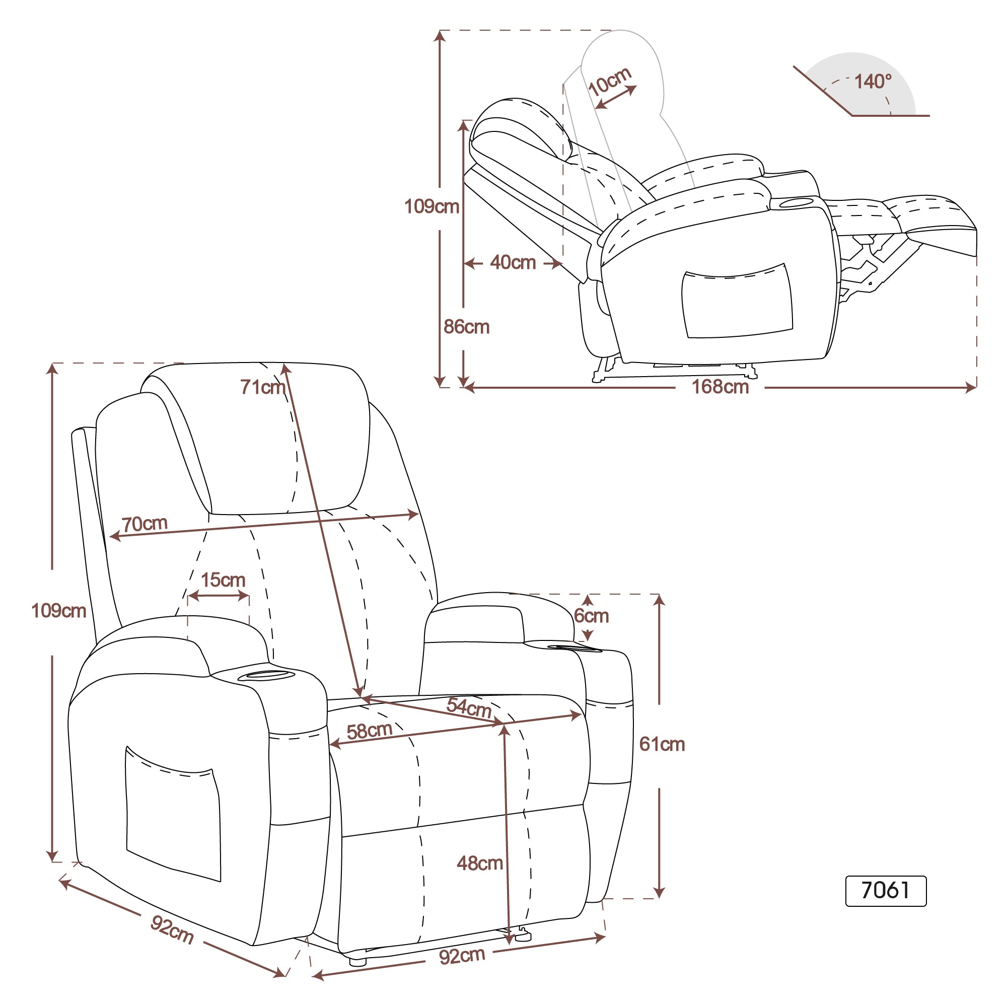 Elektrische Relaxfauteuil Massagestoel TV-stoel Ligfunctie Vibratie Verwarming 7061 – foto 11