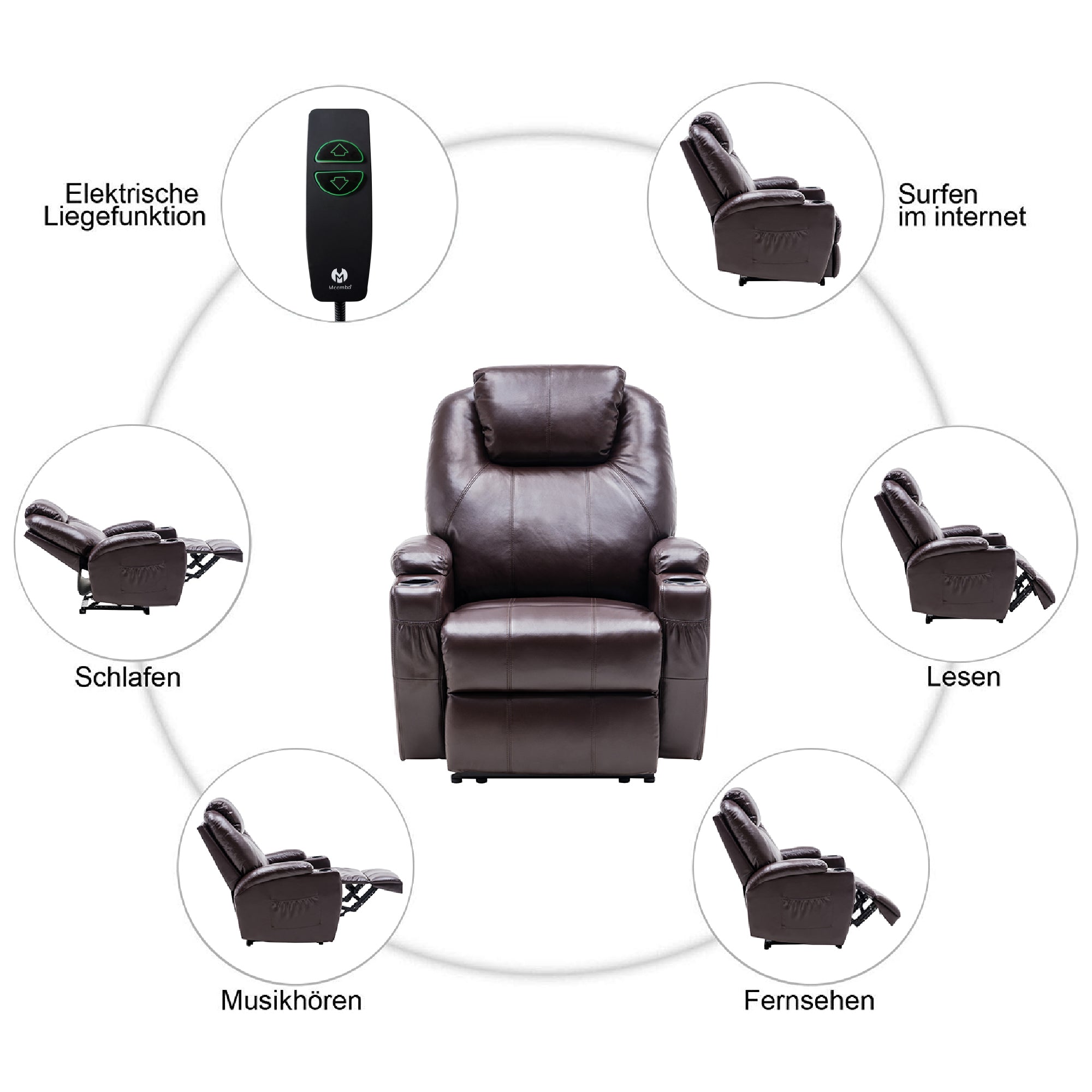 Elektrische Relaxfauteuil Massagestoel TV-stoel Ligfunctie Vibratie Verwarming 7061 – foto 14