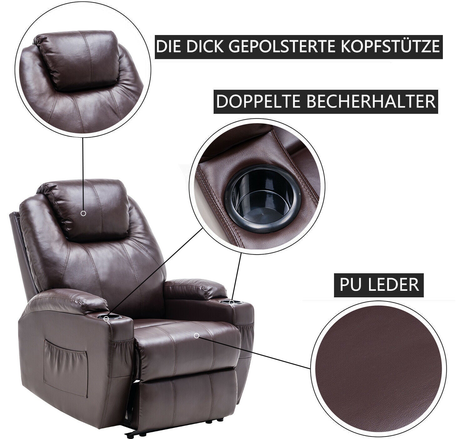Elektrische Relaxfauteuil Massagestoel TV-stoel Ligfunctie Vibratie Verwarming 7061 – foto 15