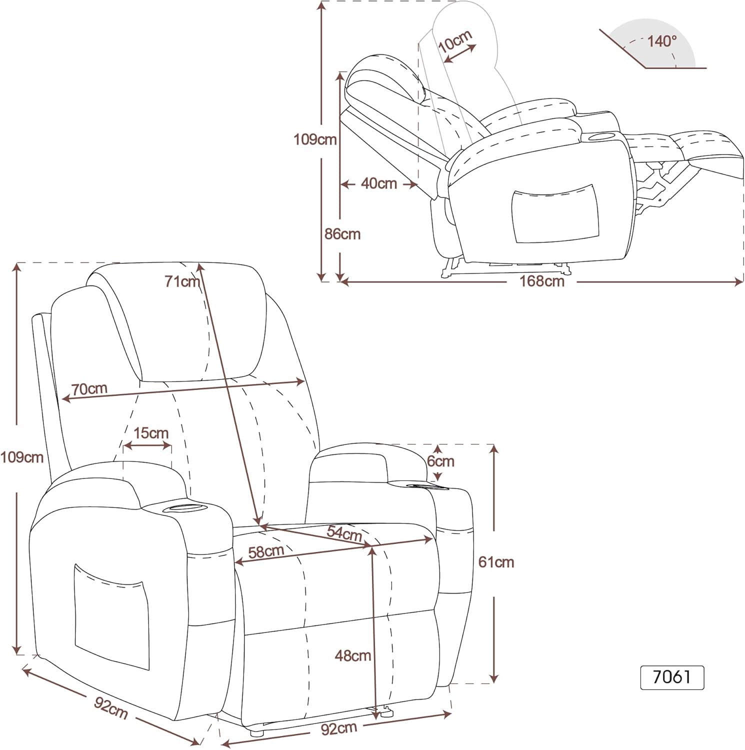 Elektrische Relaxfauteuil Massagestoel TV-stoel Ligfunctie Vibratie Verwarming 7061 – foto 3
