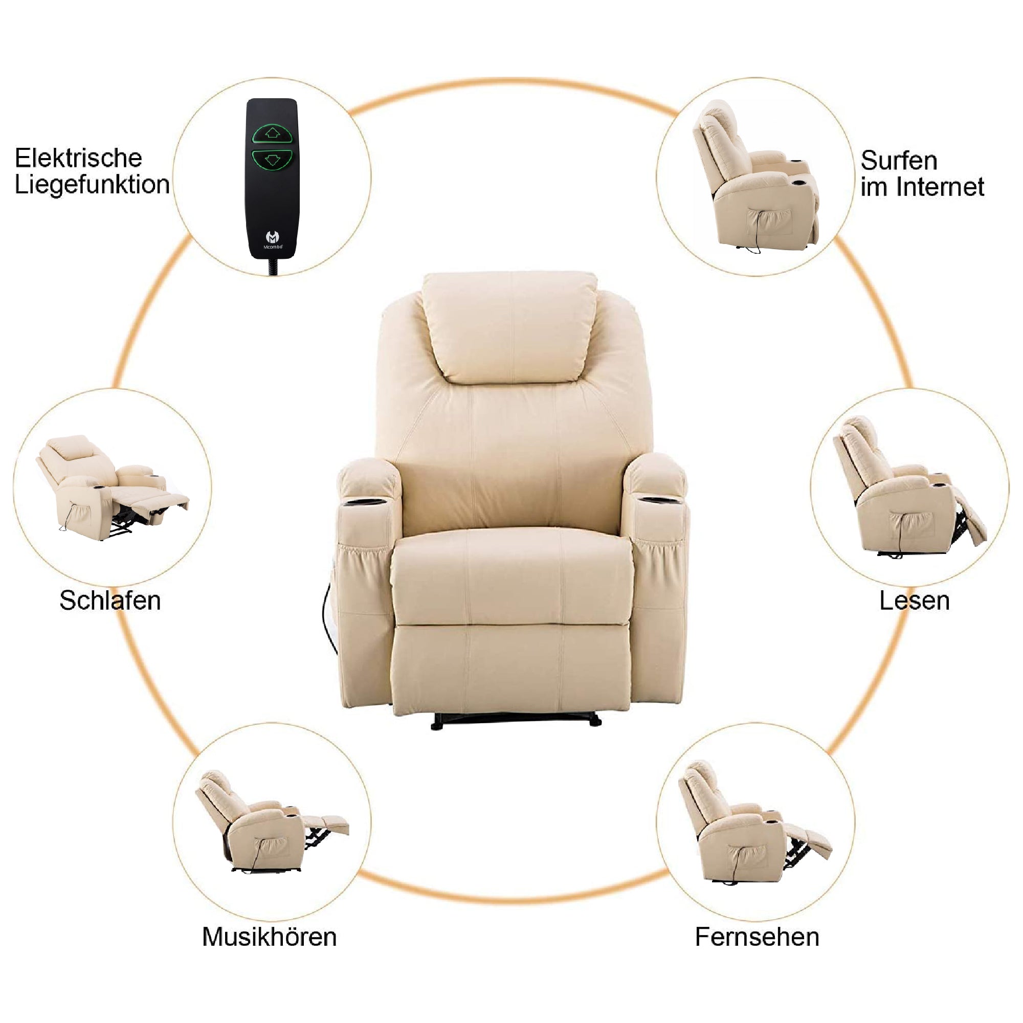 Elektrische Relaxfauteuil Massagestoel TV-stoel Ligfunctie Vibratie Verwarming 7061 – foto 20