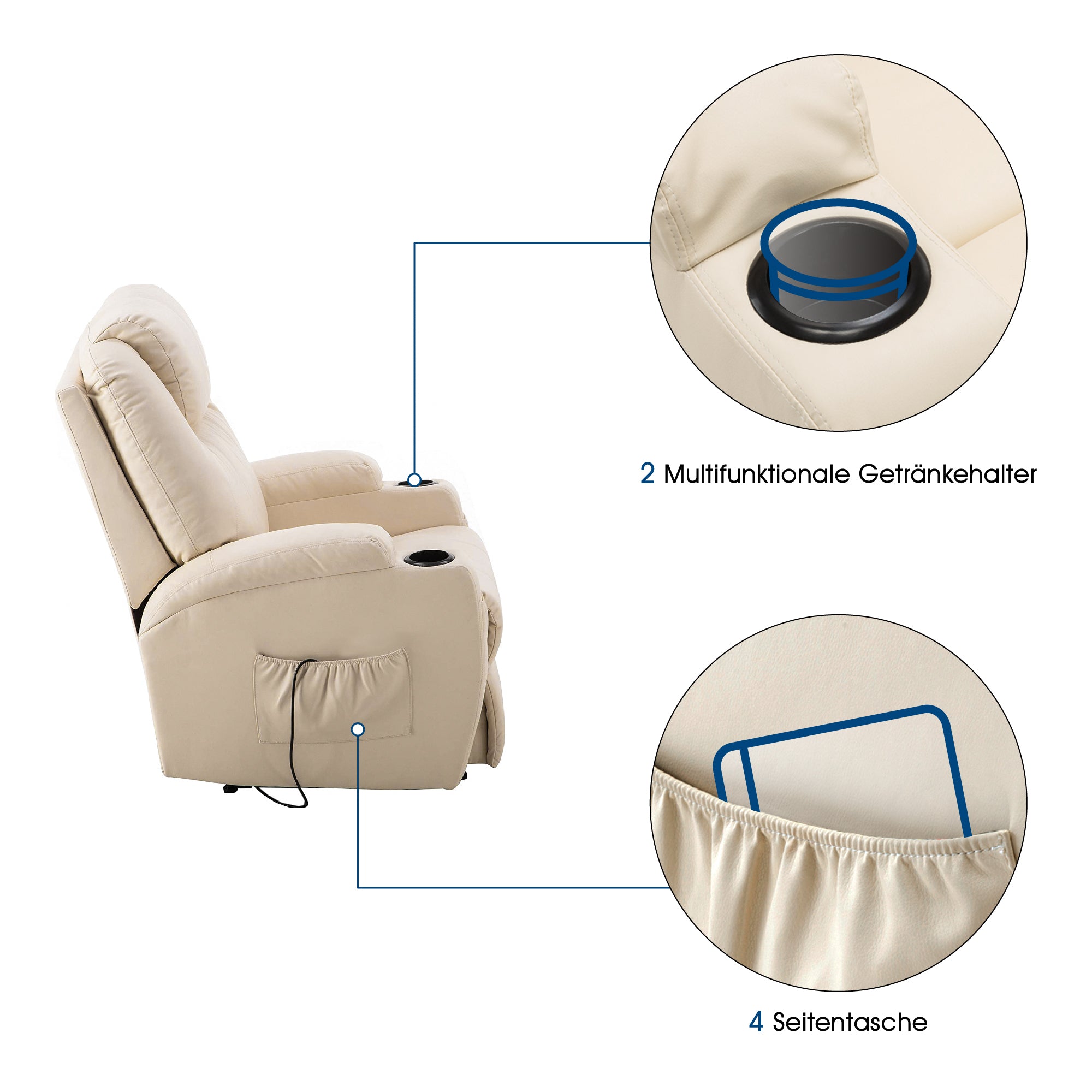 Elektrische Relaxfauteuil Massagestoel TV-stoel Ligfunctie Vibratie Verwarming 7061 – foto 21