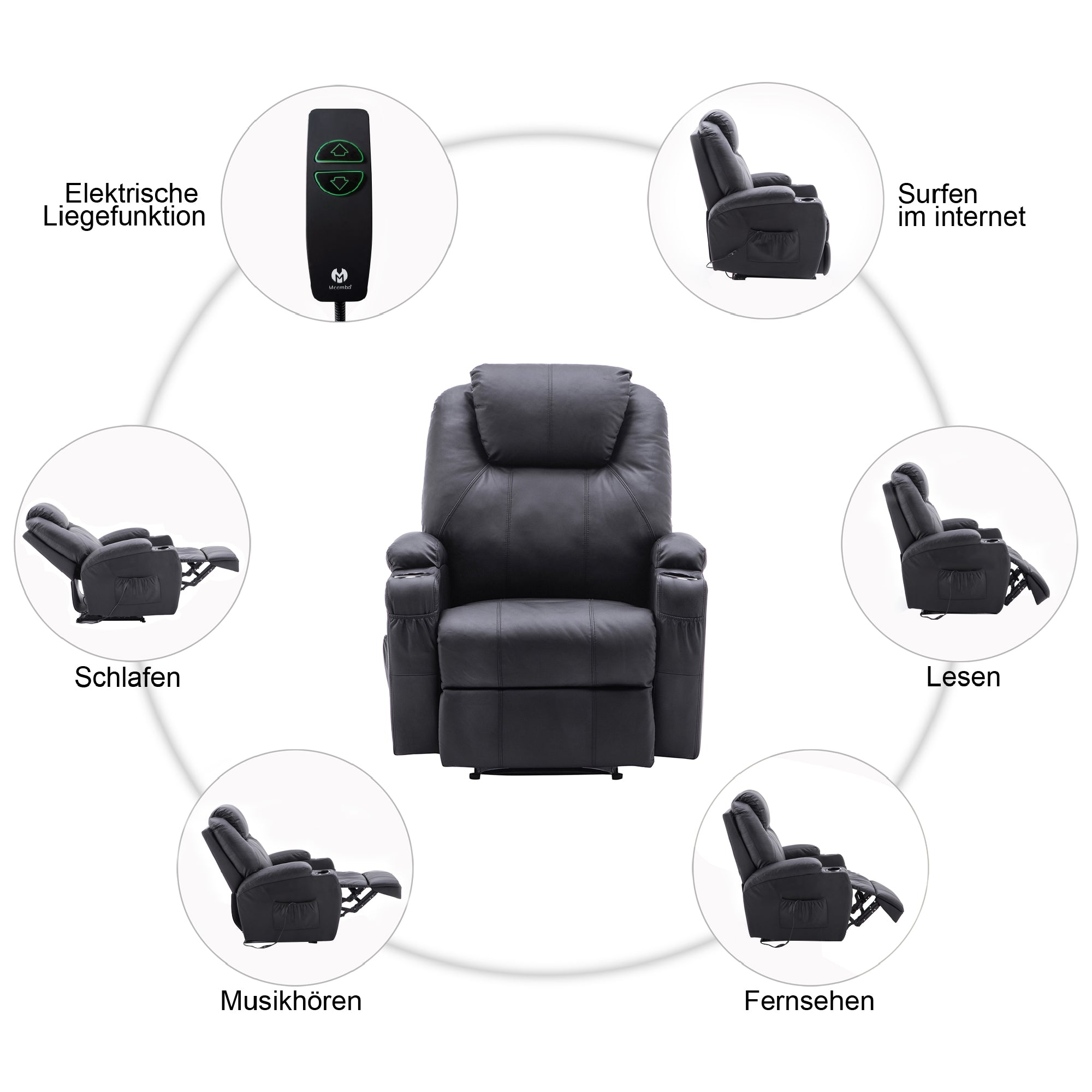 Elektrische Relaxfauteuil Massagestoel TV-stoel Ligfunctie Vibratie Verwarming 7061 – foto 26