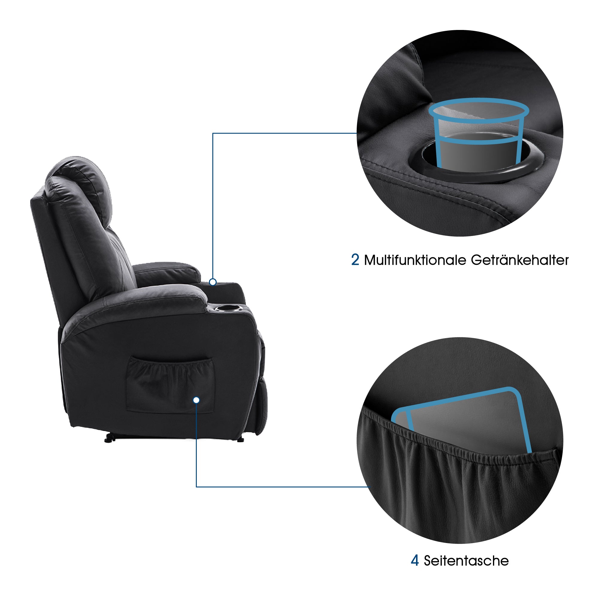 Elektrische Relaxfauteuil Massagestoel TV-stoel Ligfunctie Vibratie Verwarming 7061 – foto 27