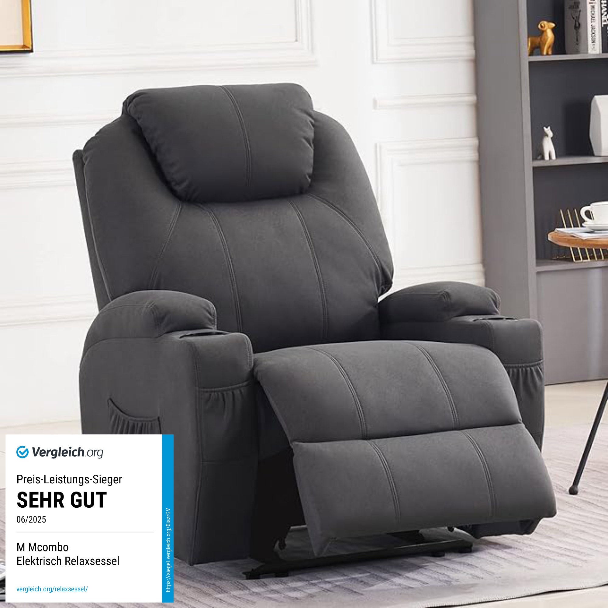 Elektrische Relaxfauteuil Massagestoel TV-stoel Ligfunctie Vibratie Verwarming 7061 – foto 32
