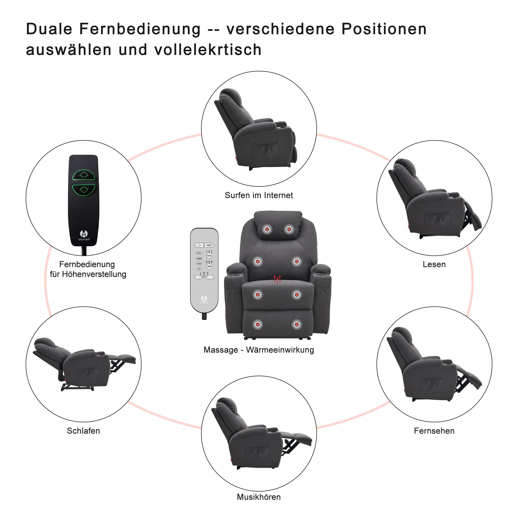 Elektrische Relaxfauteuil Massagestoel TV-stoel Ligfunctie Vibratie Verwarming 7061 – foto 33