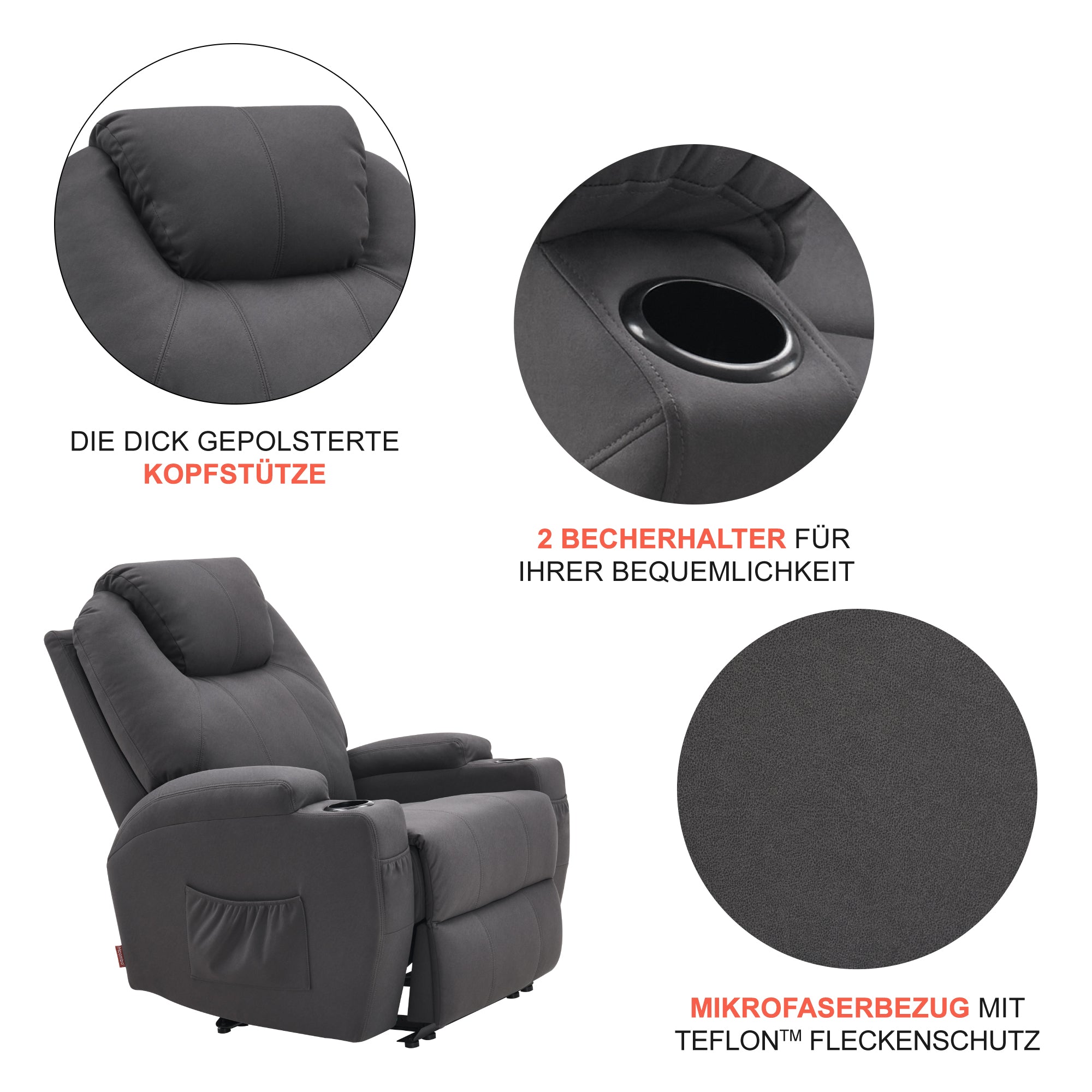 Elektrische Relaxfauteuil Massagestoel TV-stoel Ligfunctie Vibratie Verwarming 7061 – foto 34