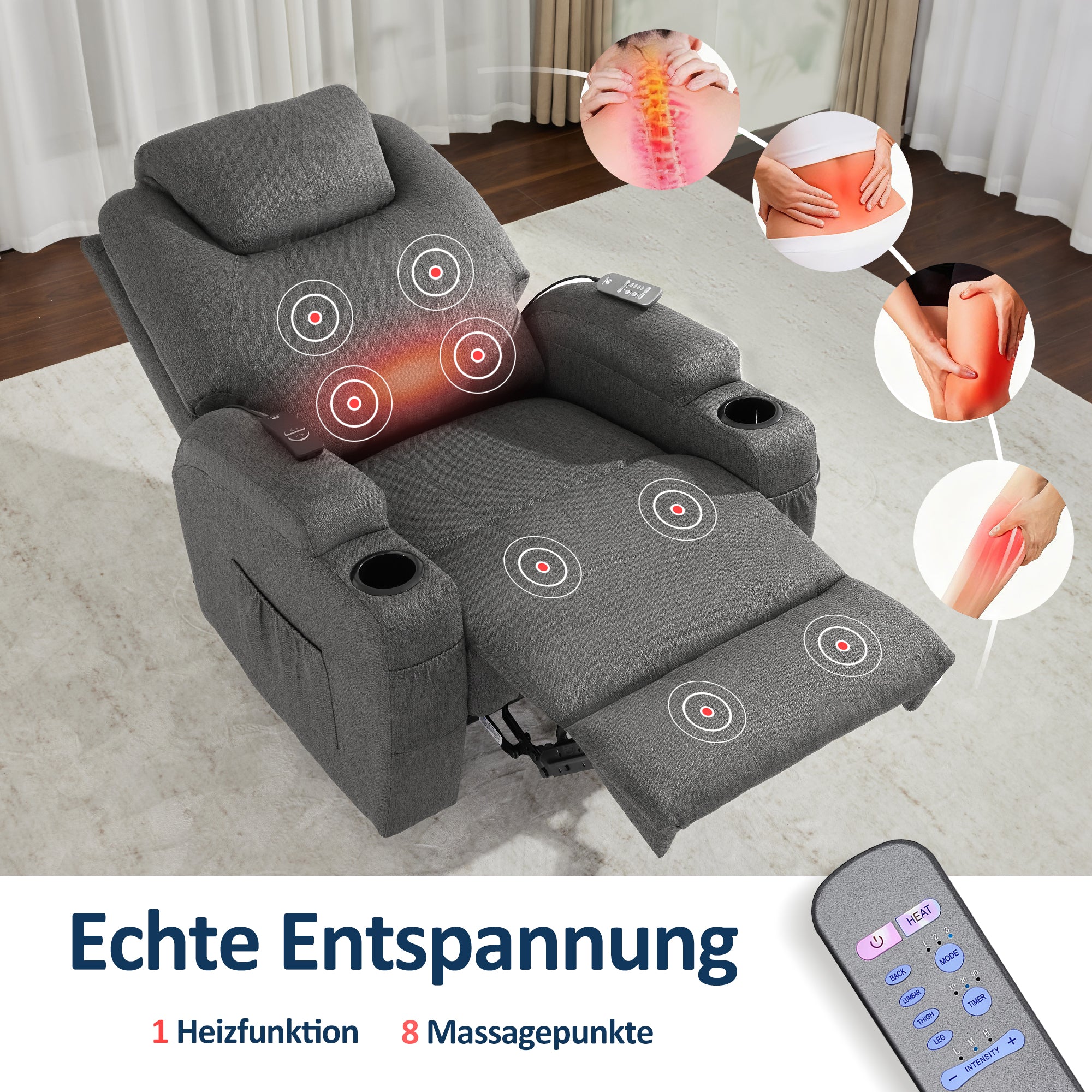 Elektrische Relaxfauteuil Massagestoel TV-stoel Ligfunctie Vibratie Verwarming 7061 – foto 5