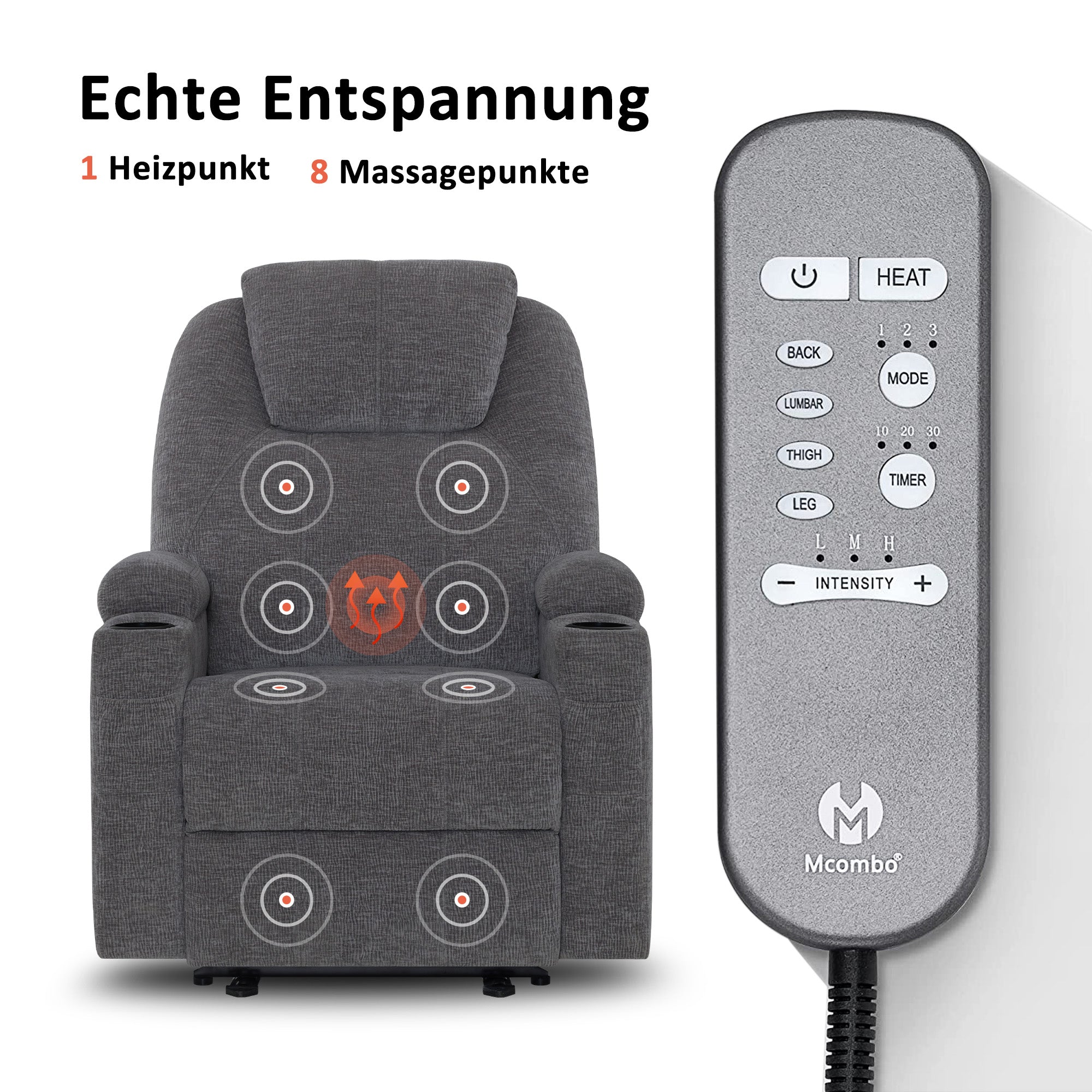 Elektrische Relaxfauteuil Massagestoel TV-stoel Ligfunctie Vibratie Verwarming 7061 – foto 42
