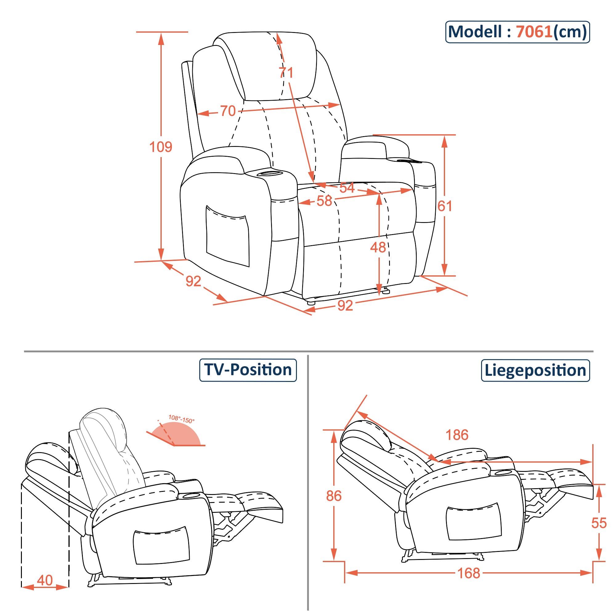 Elektrische Relaxfauteuil Massagestoel TV-stoel Ligfunctie Vibratie Verwarming 7061 – foto 45