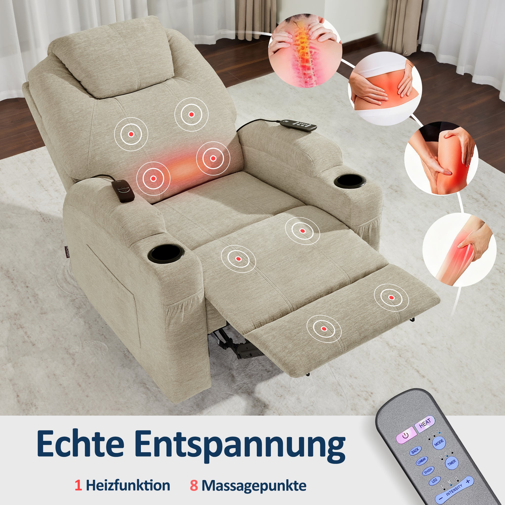 Elektrische Relaxfauteuil Massagestoel TV-stoel Ligfunctie Vibratie Verwarming 7061 – foto 47