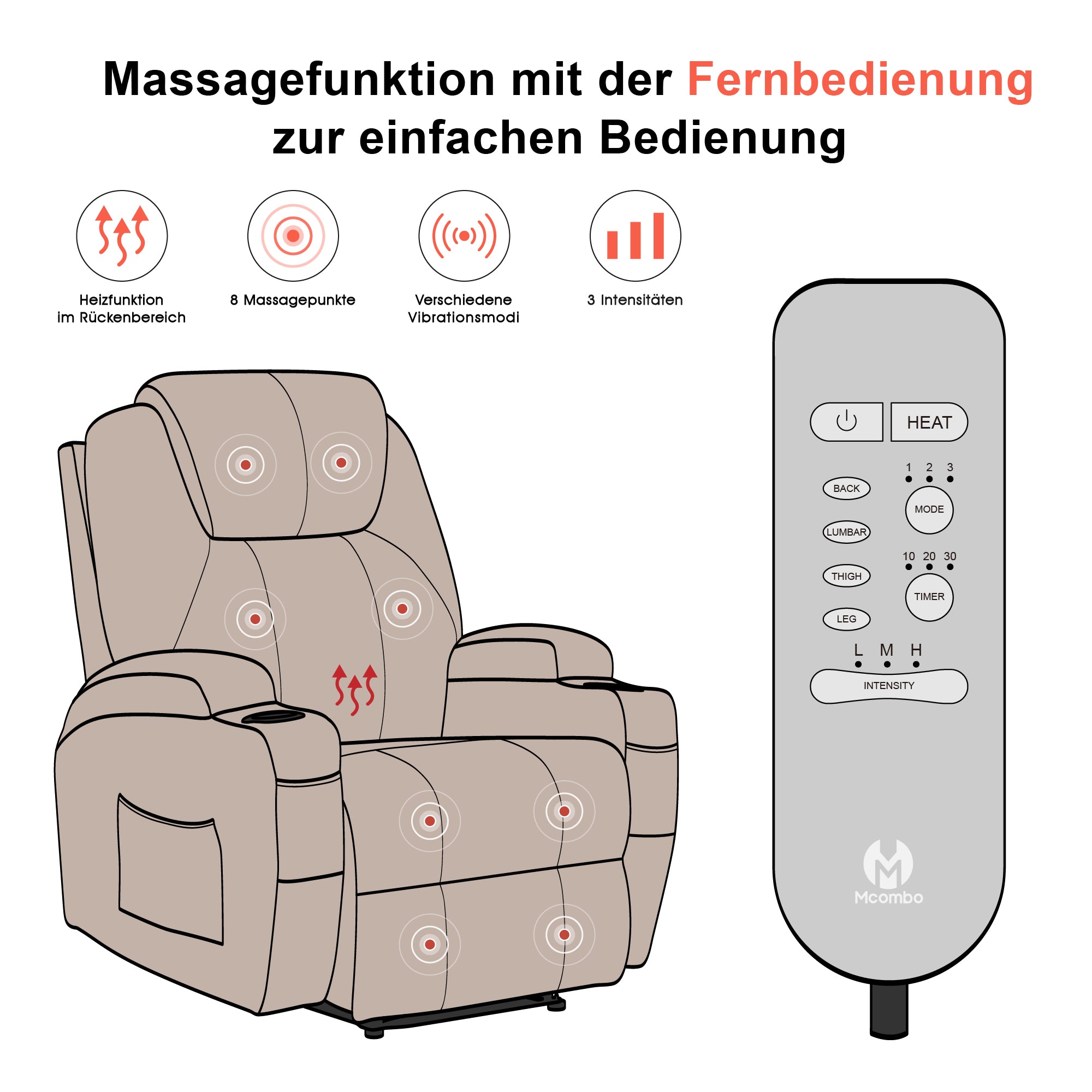 Elektrische Relaxfauteuil Massagestoel TV-stoel Ligfunctie Vibratie Verwarming 7061 – foto 10