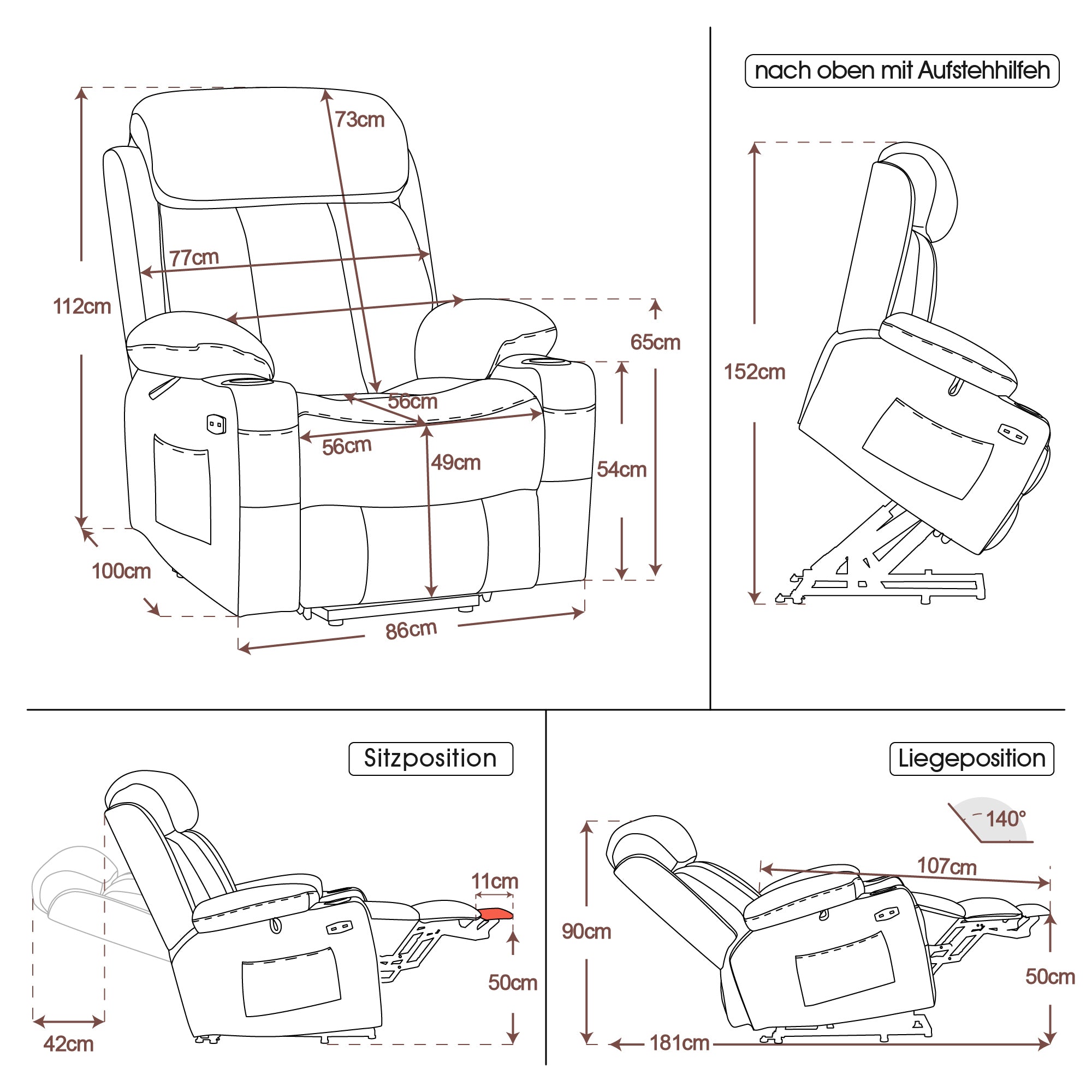 Relaxfauteuil met Sta-op hulp & Ligfunctie, Elektrisch, 7190 – foto 14