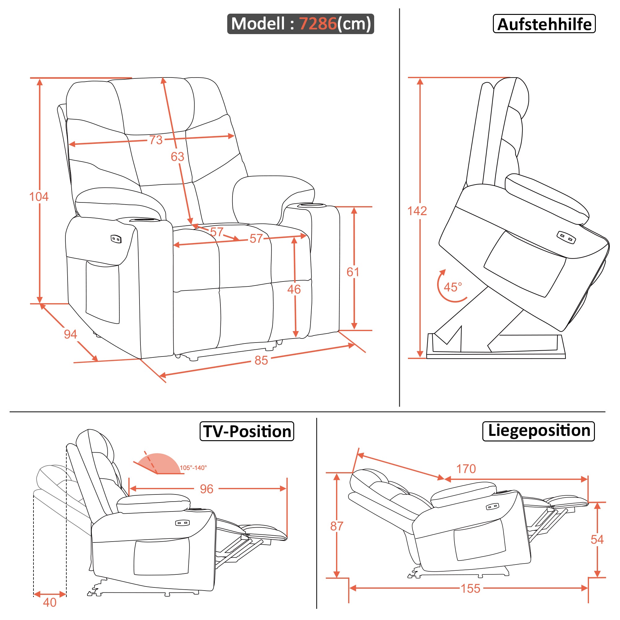 elektrische relaxfauteuil met sta-op hulp en USB 7286 – foto 3