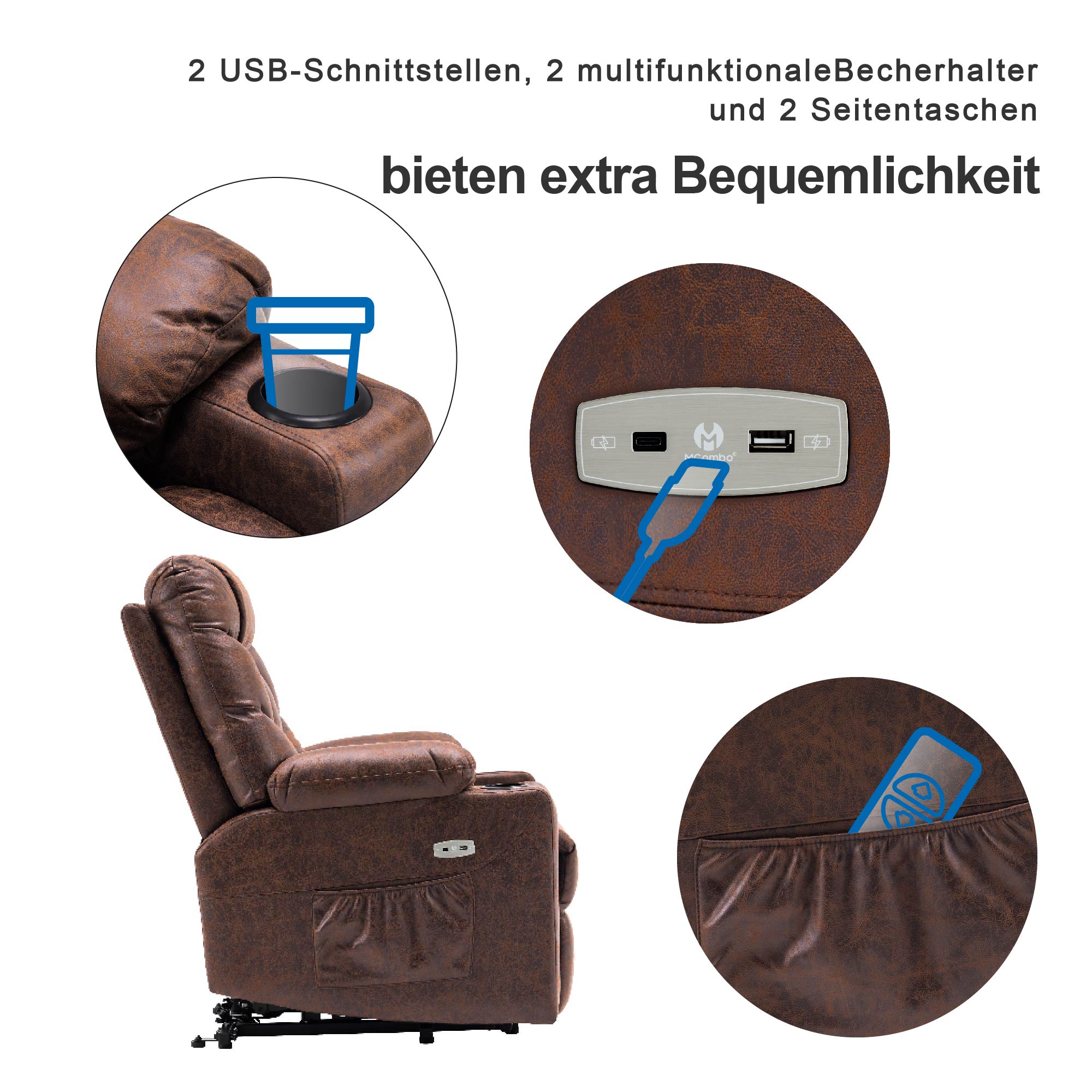 elektrische relaxfauteuil met sta-op hulp en USB 7286 – foto 6