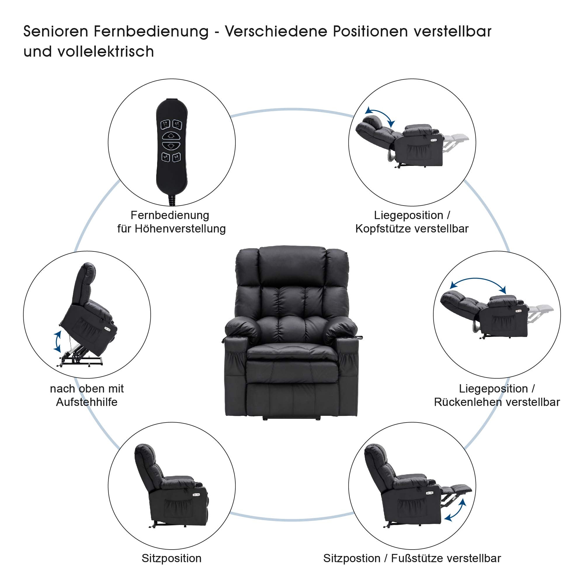 Elektrische Sta-op Relaxfauteuil 7546, 3 Motoren, USB, Tot 165° Ligstand – foto 11