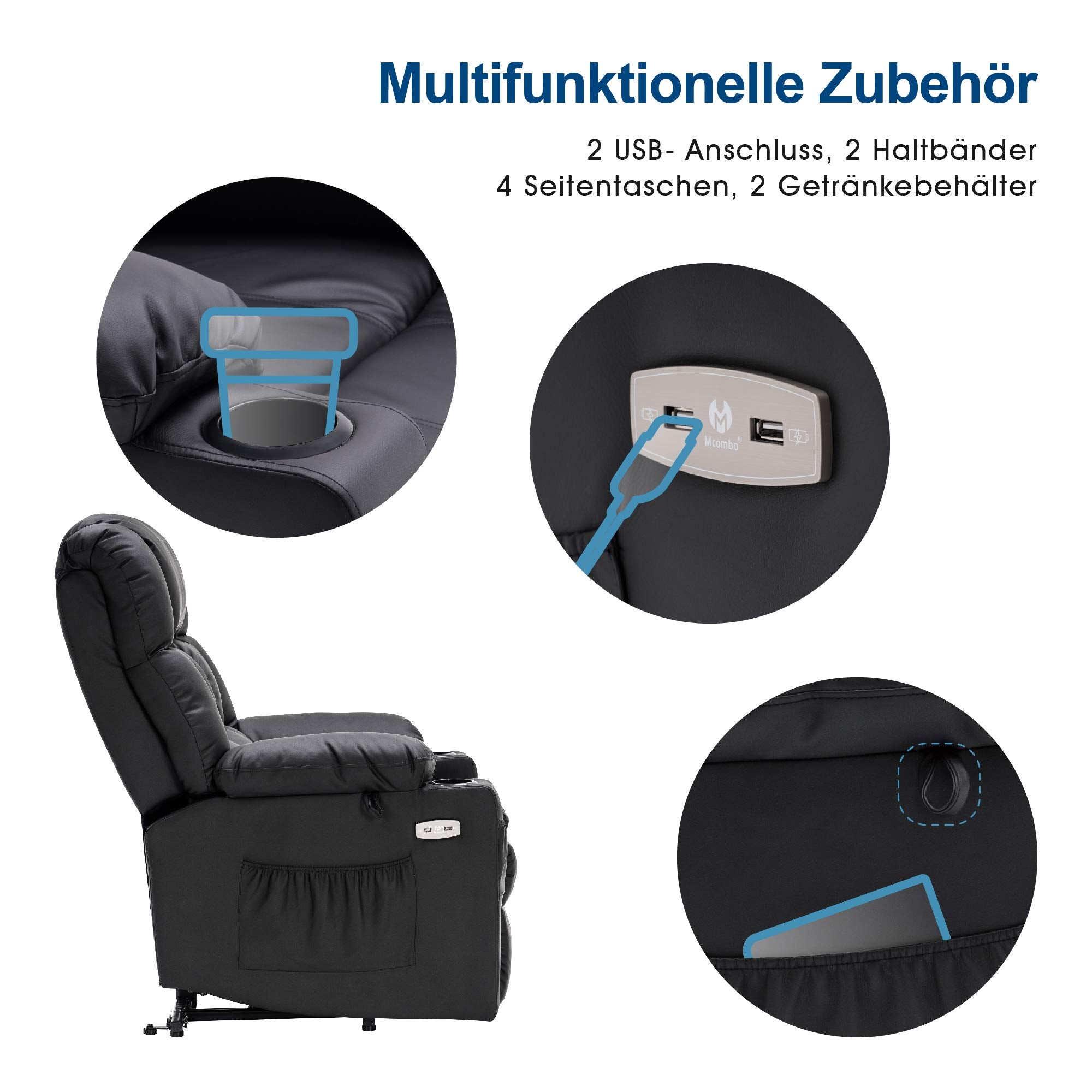 Elektrische Sta-op Relaxfauteuil 7546, 3 Motoren, USB, Tot 165° Ligstand – foto 15