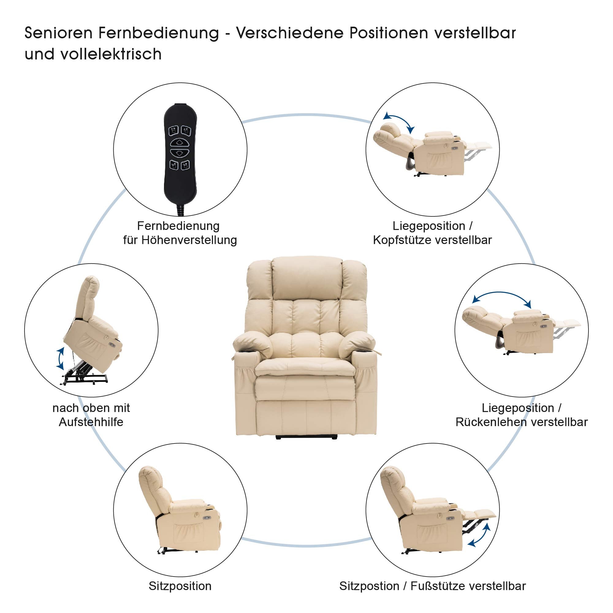 Elektrische Sta-op Relaxfauteuil 7546, 3 Motoren, USB, Tot 165° Ligstand – foto 3