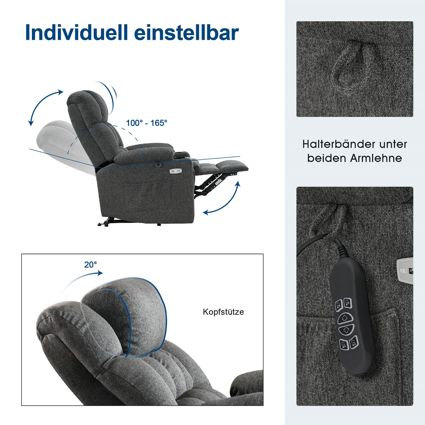 Elektrische Sta-op Relaxfauteuil 7546, 3 Motoren, USB, Tot 165° Ligstand – foto 20