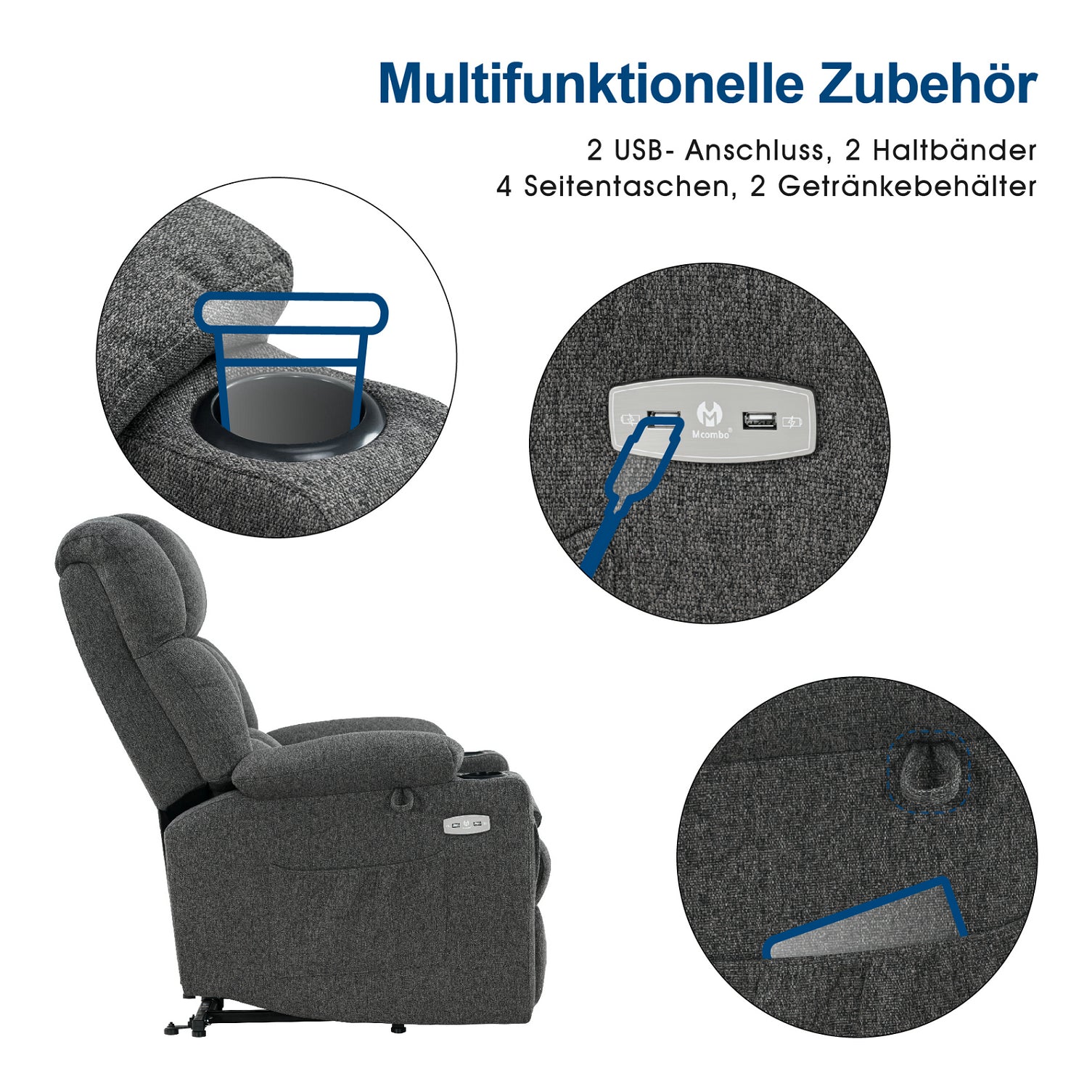 Elektrische Sta-op Relaxfauteuil 7546, 3 Motoren, USB, Tot 165° Ligstand – foto 21