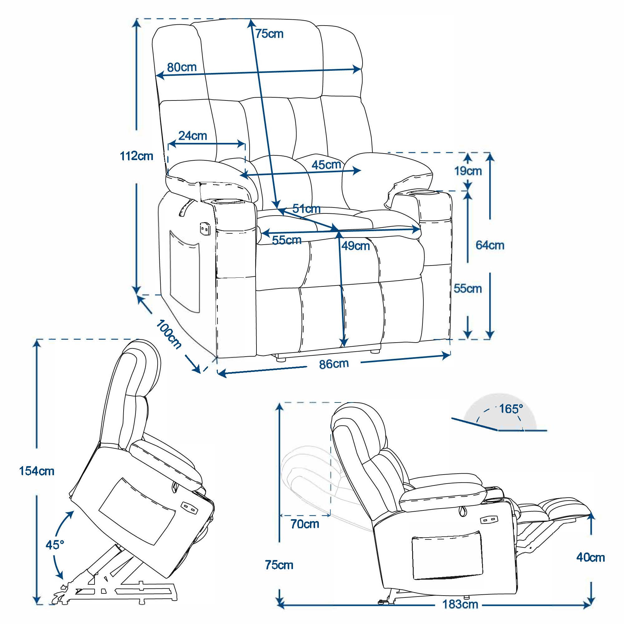 Elektrische Sta-op Relaxfauteuil 7546, 3 Motoren, USB, Tot 165° Ligstand – foto 25