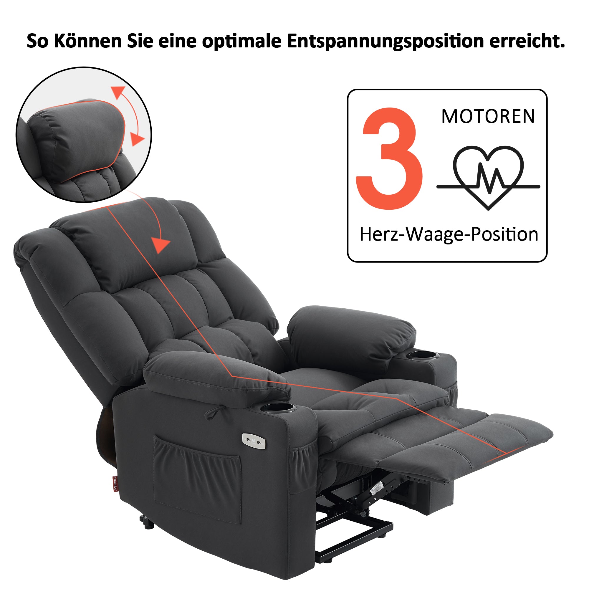 Elektrische Sta-op Relaxfauteuil 7546, 3 Motoren, USB, Tot 165° Ligstand – foto 28