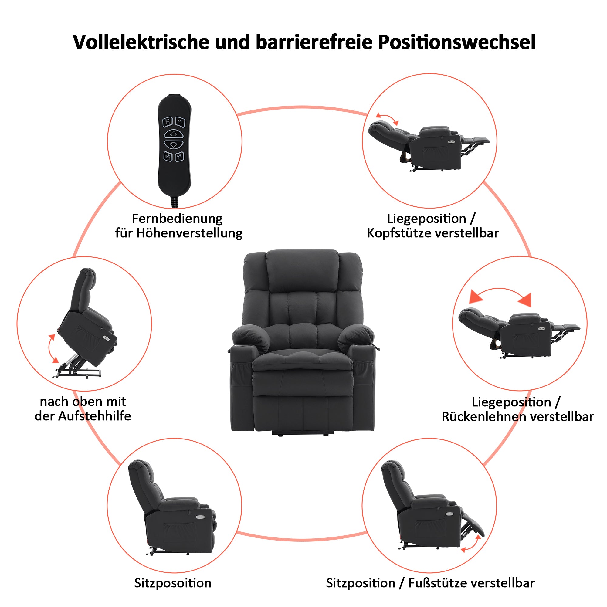 Elektrische Sta-op Relaxfauteuil 7546, 3 Motoren, USB, Tot 165° Ligstand – foto 30