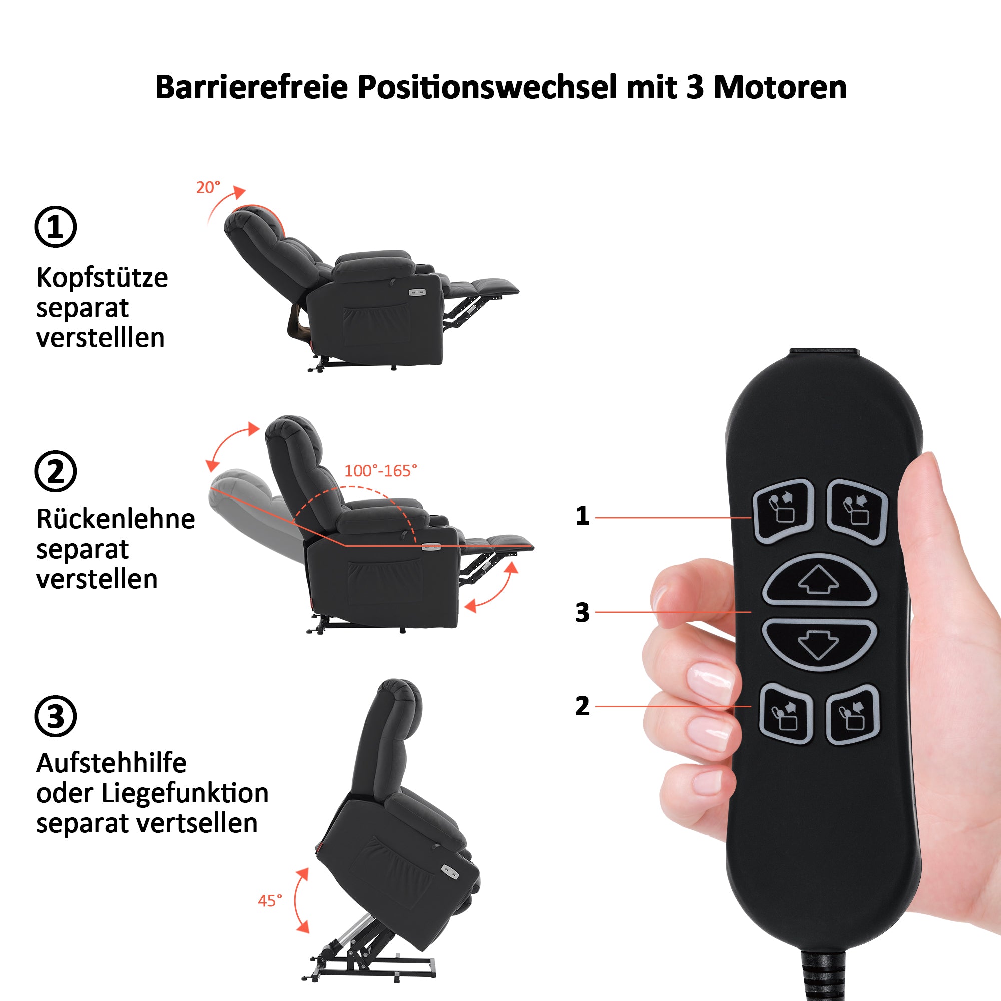 Elektrische Sta-op Relaxfauteuil 7546, 3 Motoren, USB, Tot 165° Ligstand – foto 31