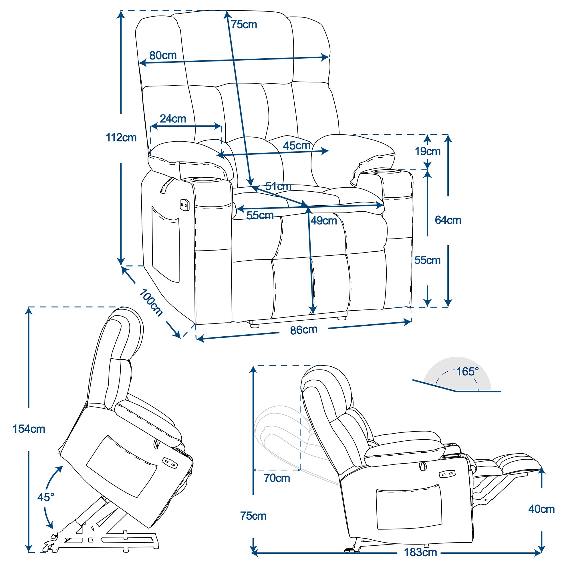 Elektrische Sta-op Relaxfauteuil 7546, 3 Motoren, USB, Tot 165° Ligstand – foto 33