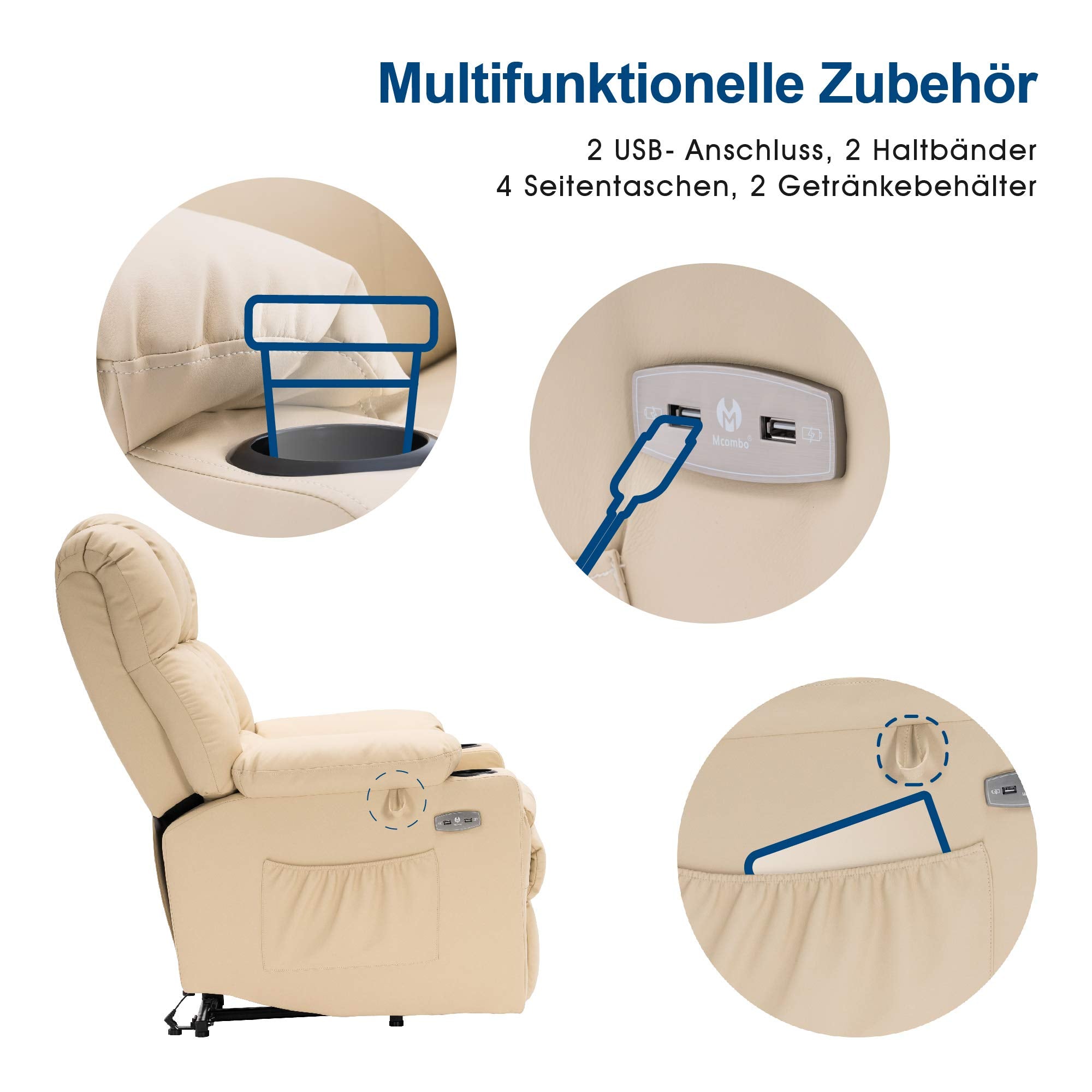 Elektrische Sta-op Relaxfauteuil 7546, 3 Motoren, USB, Tot 165° Ligstand – foto 5