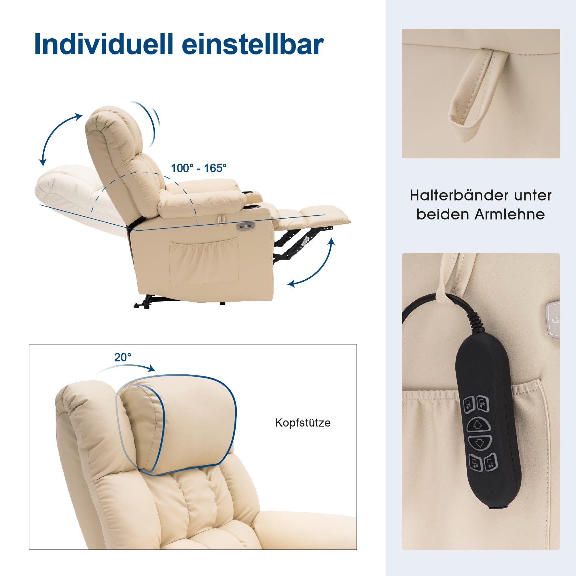 Elektrische Sta-op Relaxfauteuil 7546, 3 Motoren, USB, Tot 165° Ligstand – foto 7
