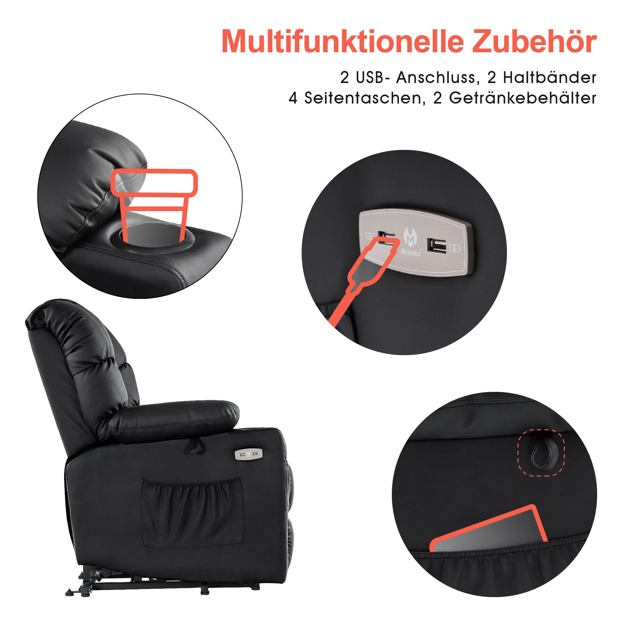 elektrische relaxfauteuil met sta-op hulp, 3 motoren, ligstand, USB – foto 20