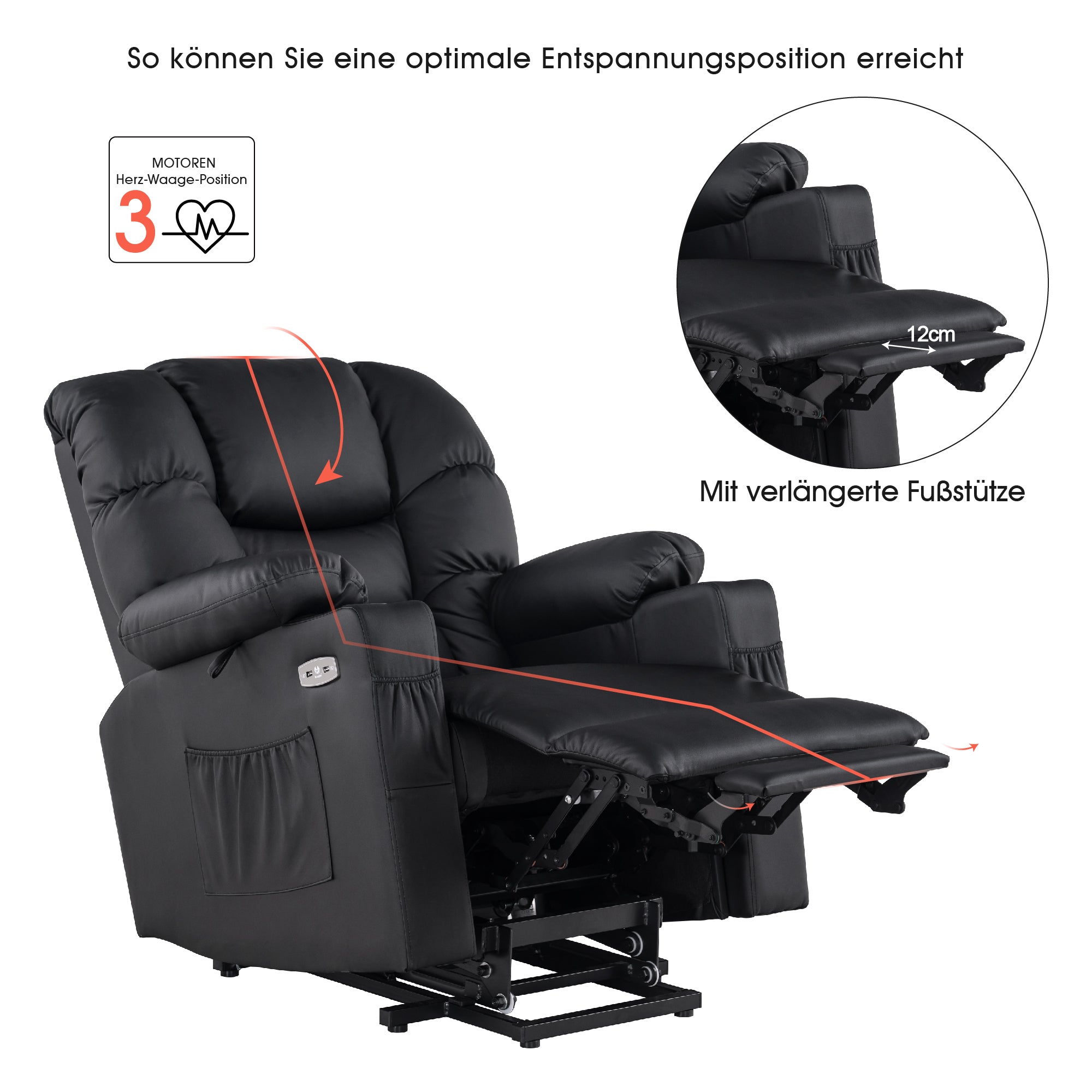 elektrische relaxfauteuil met sta-op hulp, 3 motoren, ligstand, USB – foto 21