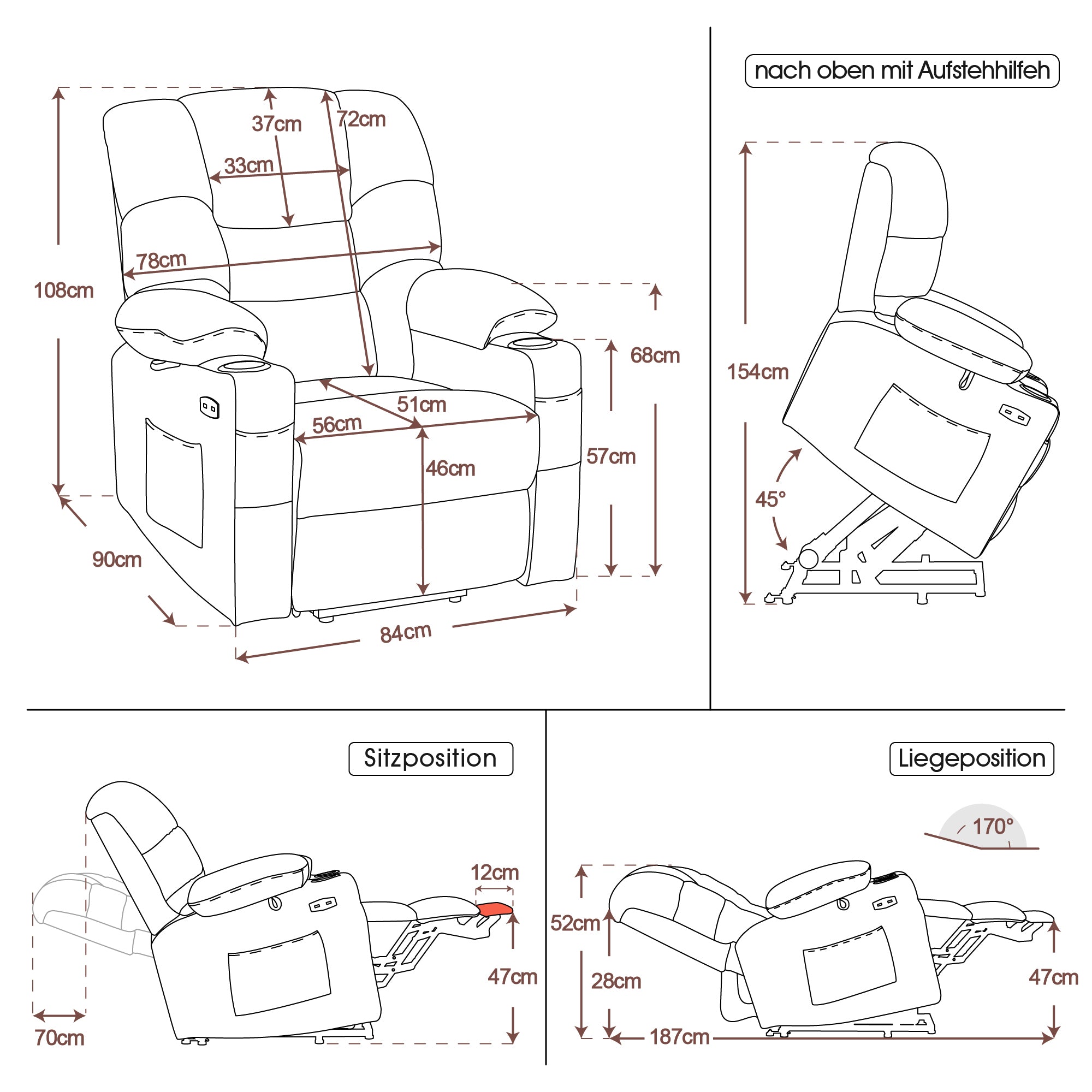 elektrische relaxfauteuil met sta-op hulp, 3 motoren, ligstand, USB – foto 23