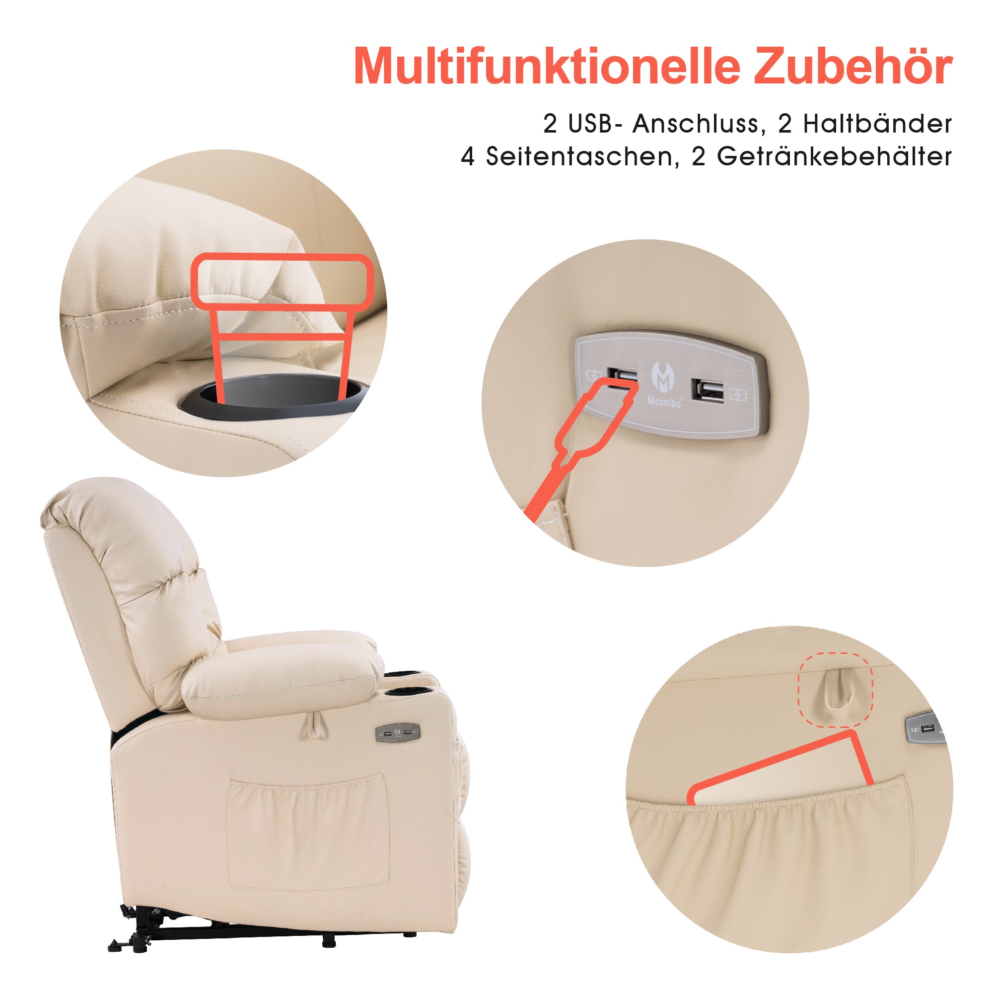 elektrische relaxfauteuil met sta-op hulp, 3 motoren, ligstand, USB – foto 33