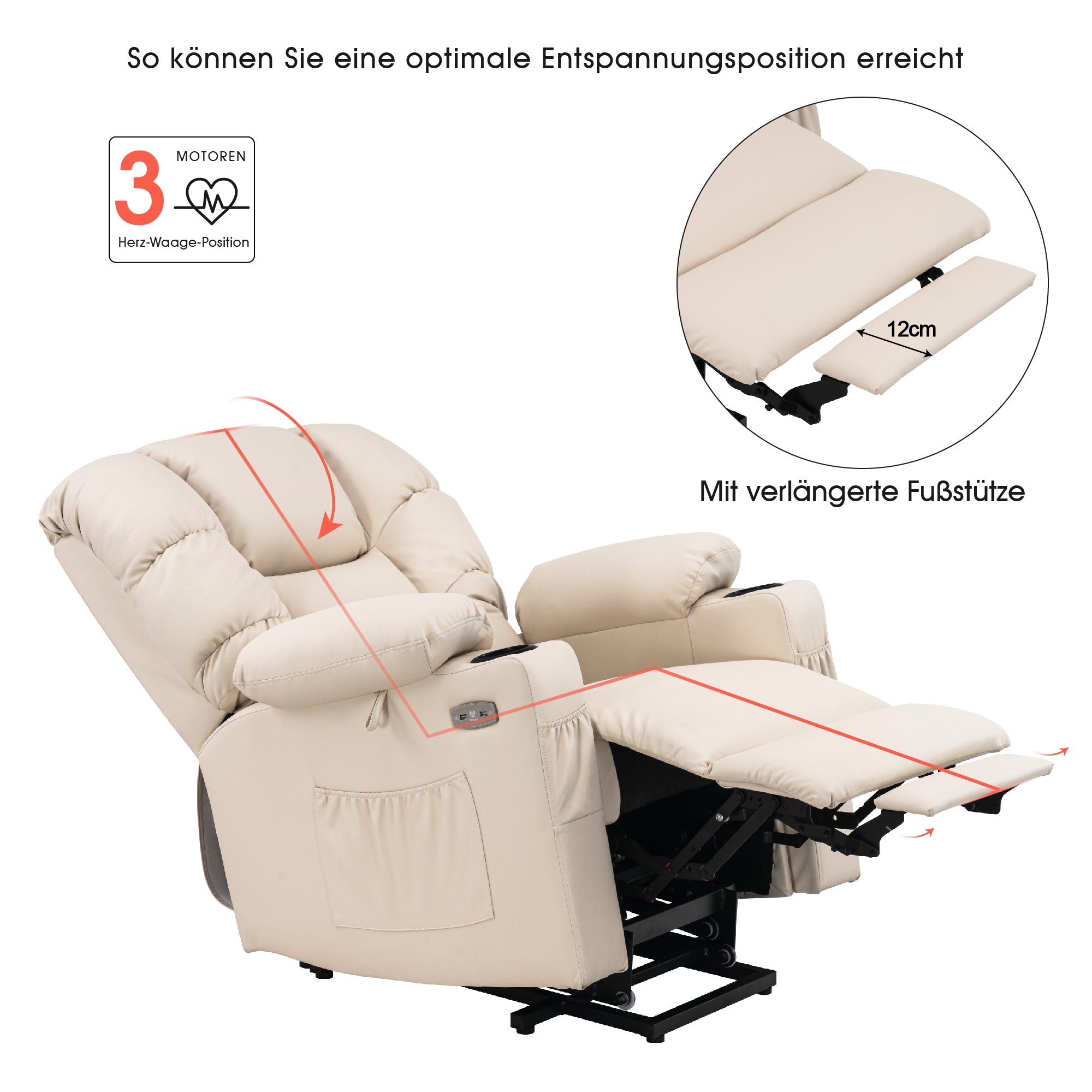elektrische relaxfauteuil met sta-op hulp, 3 motoren, ligstand, USB – foto 34