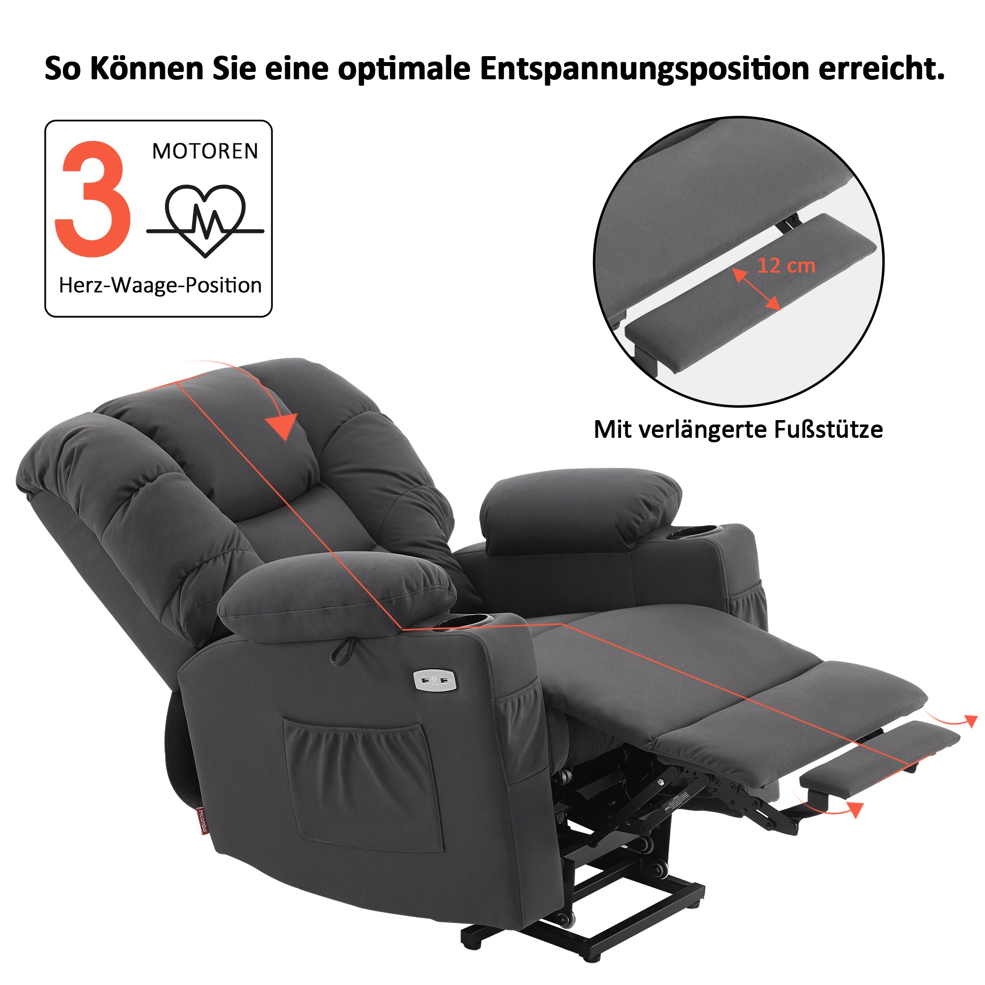 elektrische relaxfauteuil met sta-op hulp, 3 motoren, ligstand, USB – foto 5