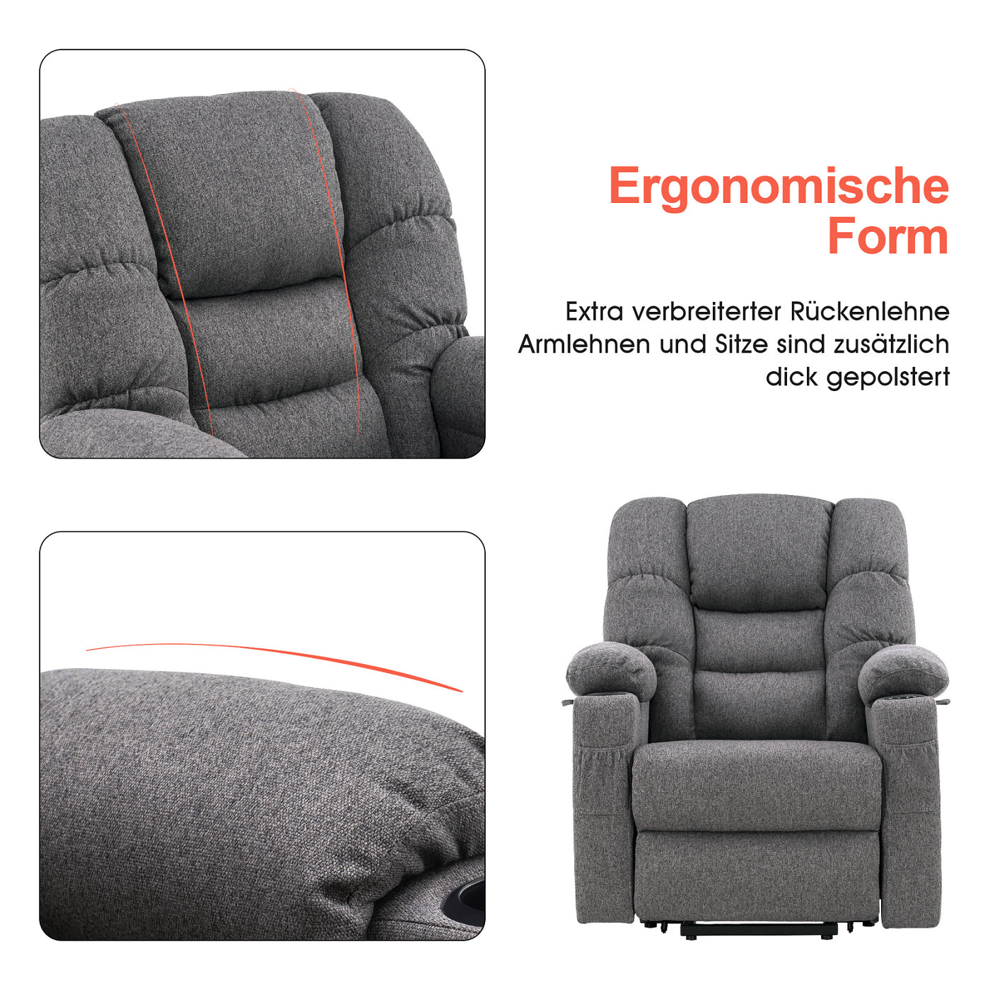 elektrische relaxfauteuil met sta-op hulp, 3 motoren, ligstand, USB – foto 46