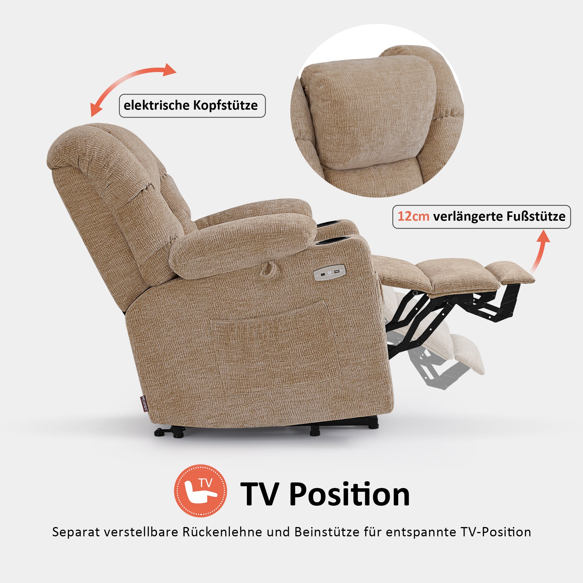 elektrische relaxfauteuil met sta-op hulp, 3 motoren, ligstand, USB – foto 50