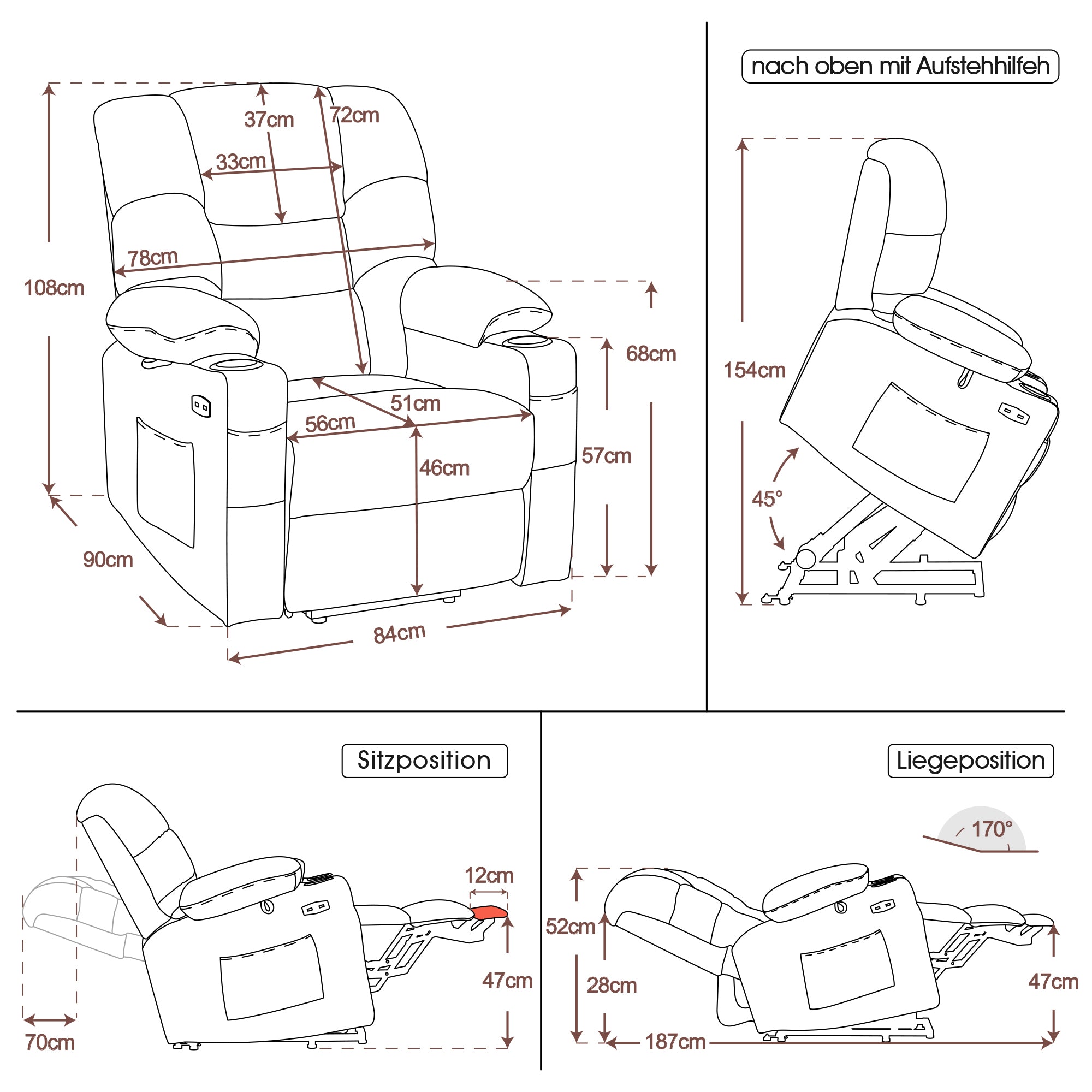 elektrische relaxfauteuil met sta-op hulp, 3 motoren, ligstand, USB – foto 8